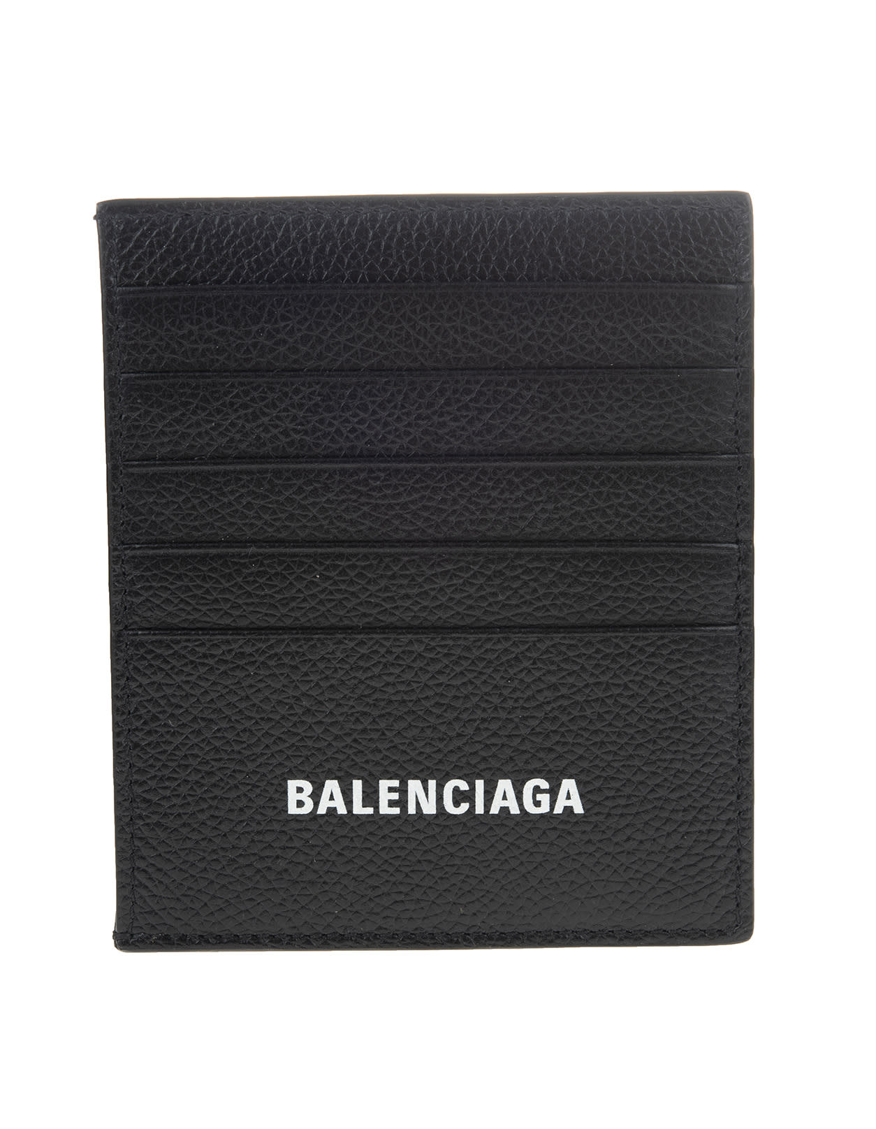Balenciaga Black Crocodile Effect Leather Card Holder With White Logo
