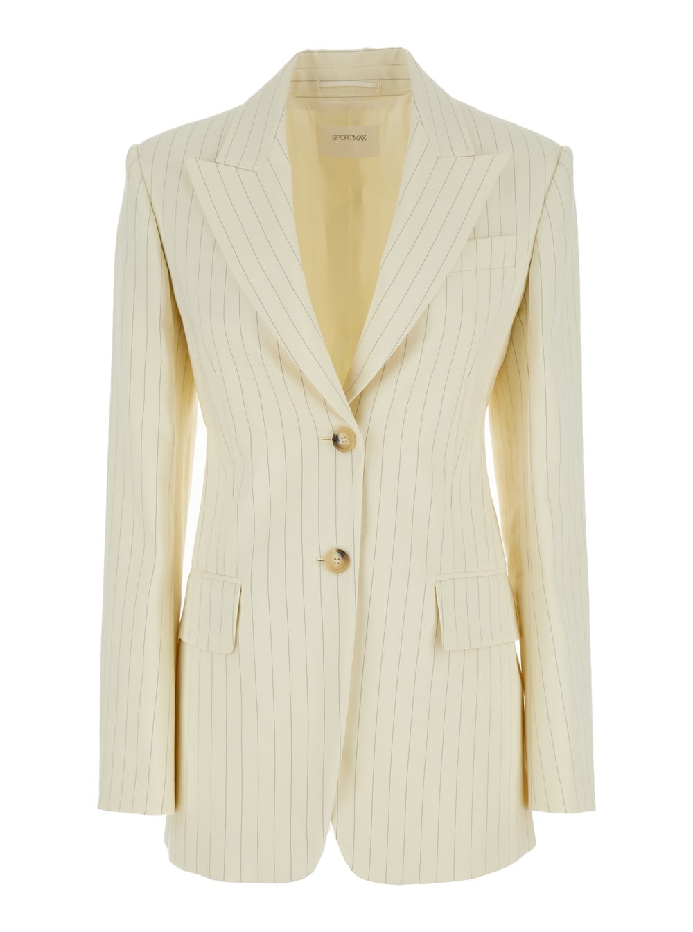 Shop Sportmax Cream White Aversa Single-breasted Striped Blazer In Ramie Woman