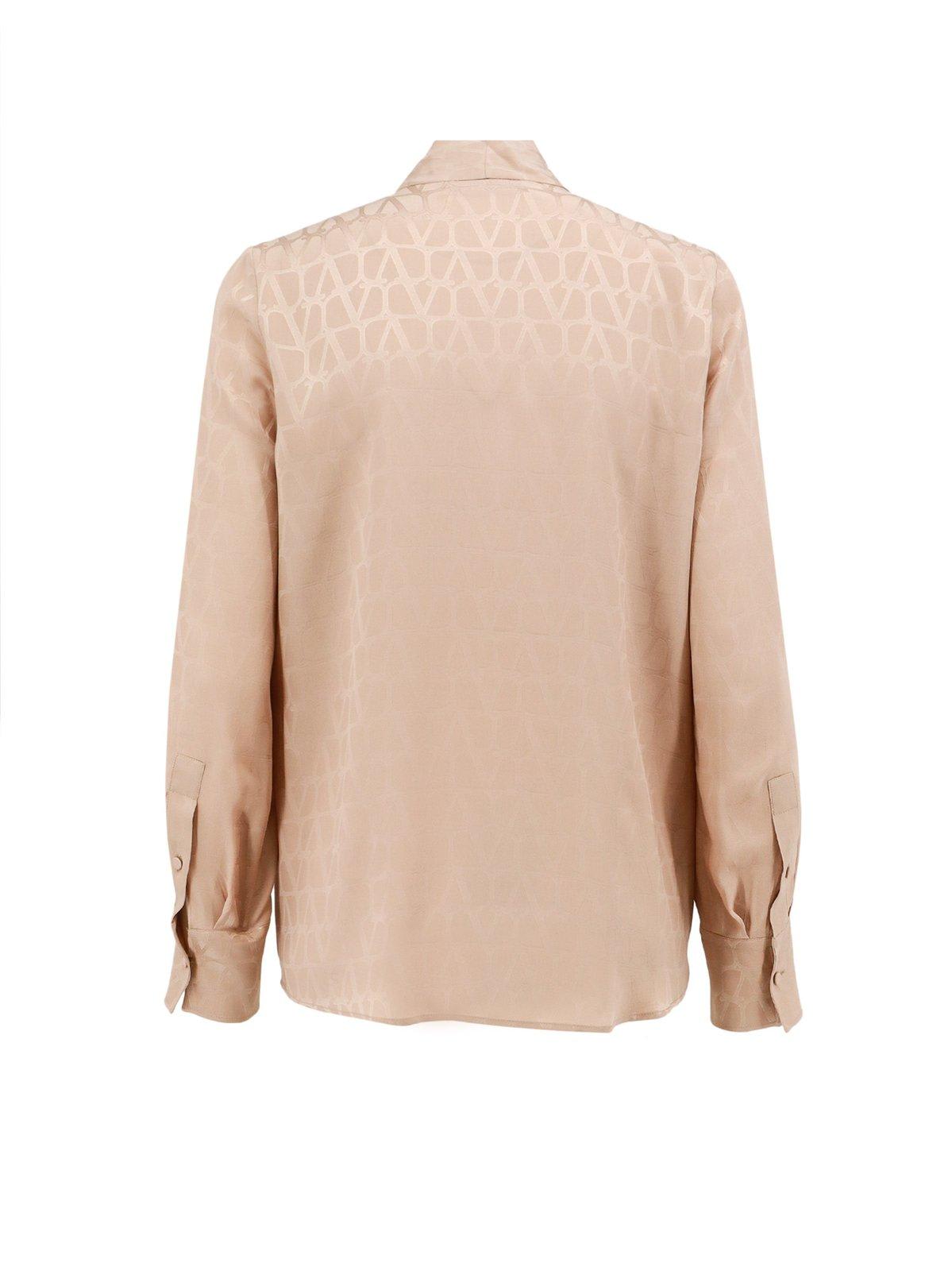 Shop Valentino Toile Iconographe Jacquard Long-sleeved Blouse In Beige