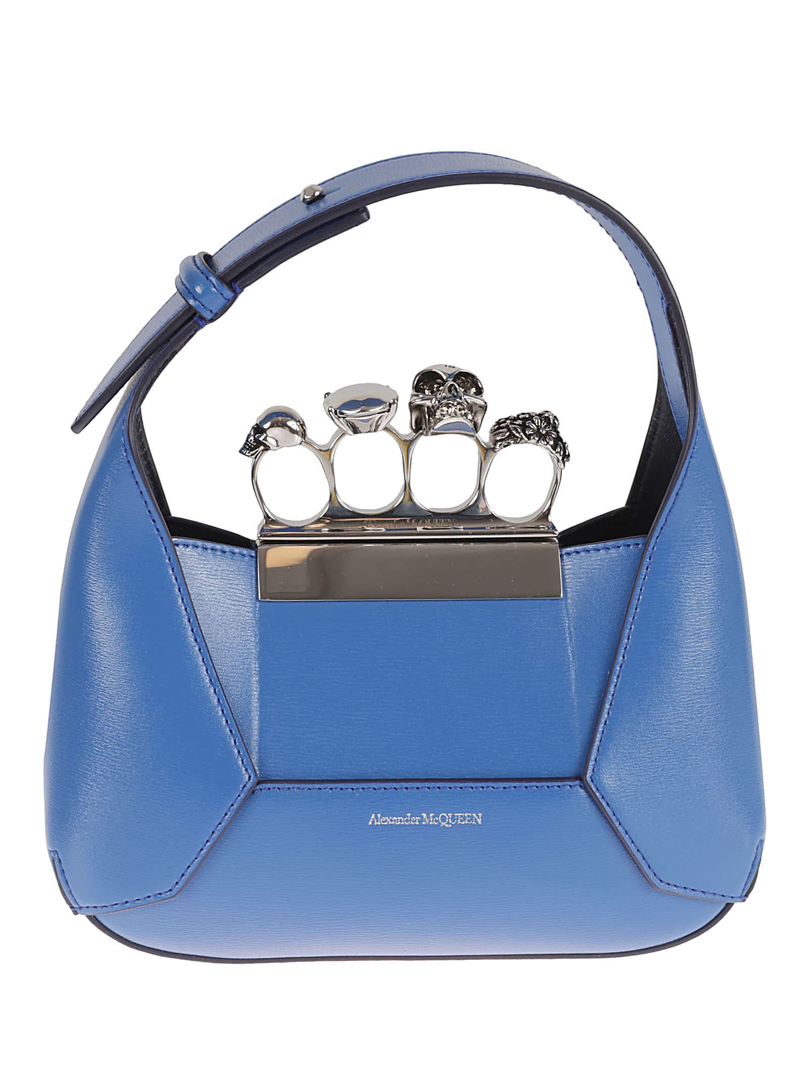 Shop Alexander Mcqueen Mini Jeweled Hobo Bag In Galactic Blue