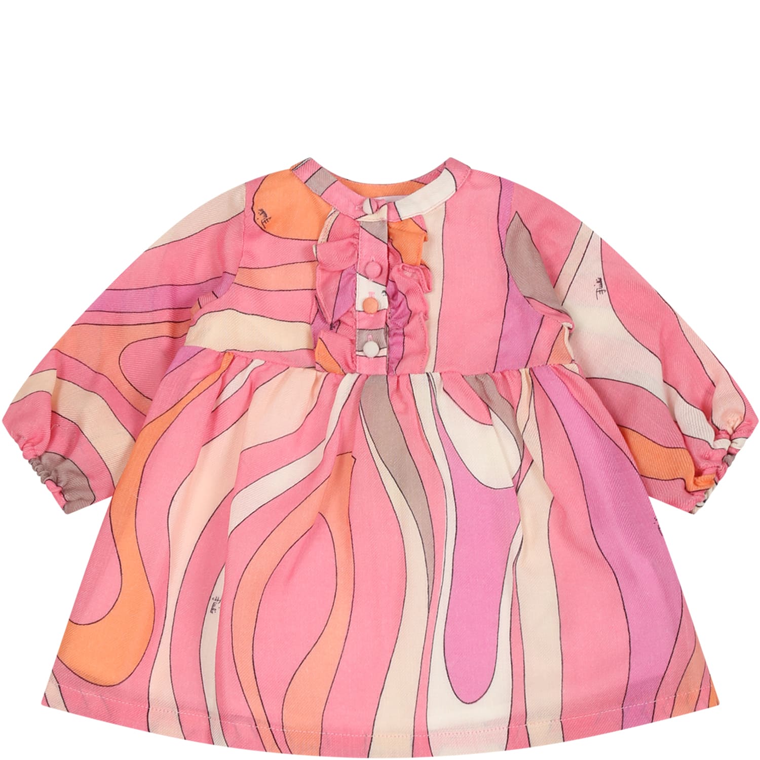 Pucci Pink Dress For Baby Girl With Logo In Multicolor