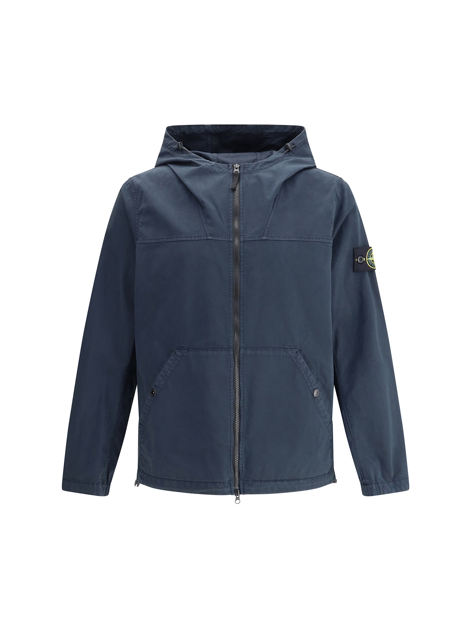 Stone Island Logo Patch Zip-up Jacket In Blue