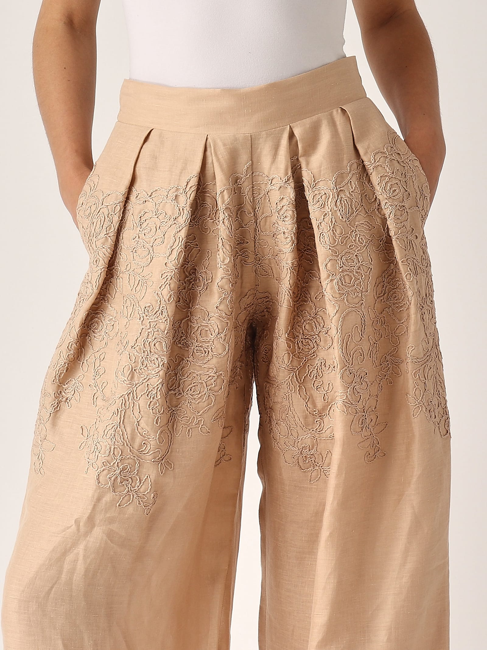 Ermanno Scervino Pantalone Lino Ricamo Trousers In Neutral