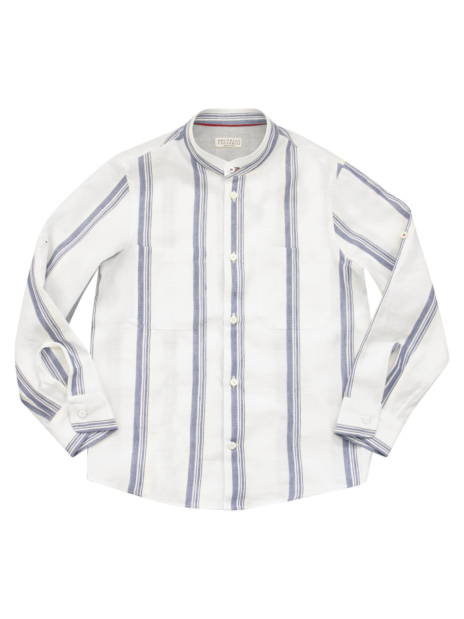 Brunello Cucinelli Cotton And Linen Shirt With Mandarin Collar