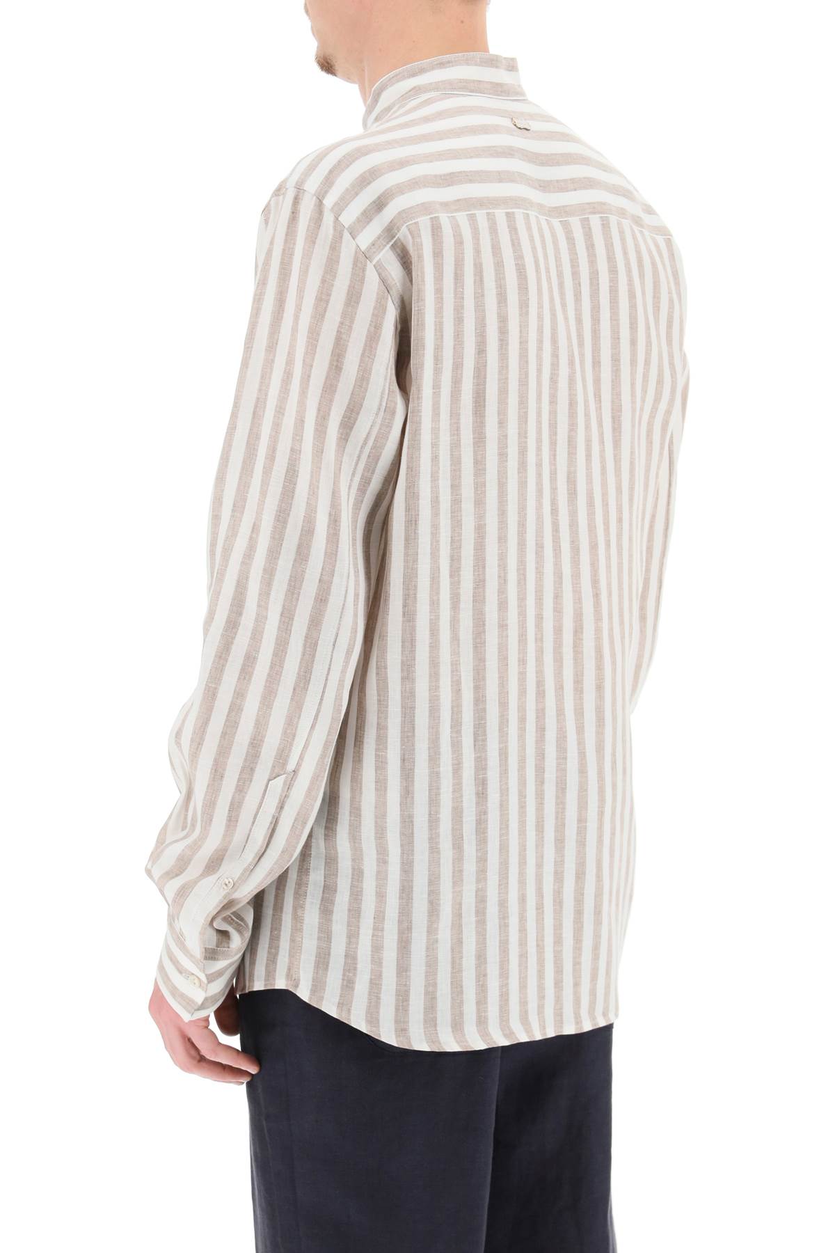 Shop Agnona Striped Linen Shirt In Linen (white)