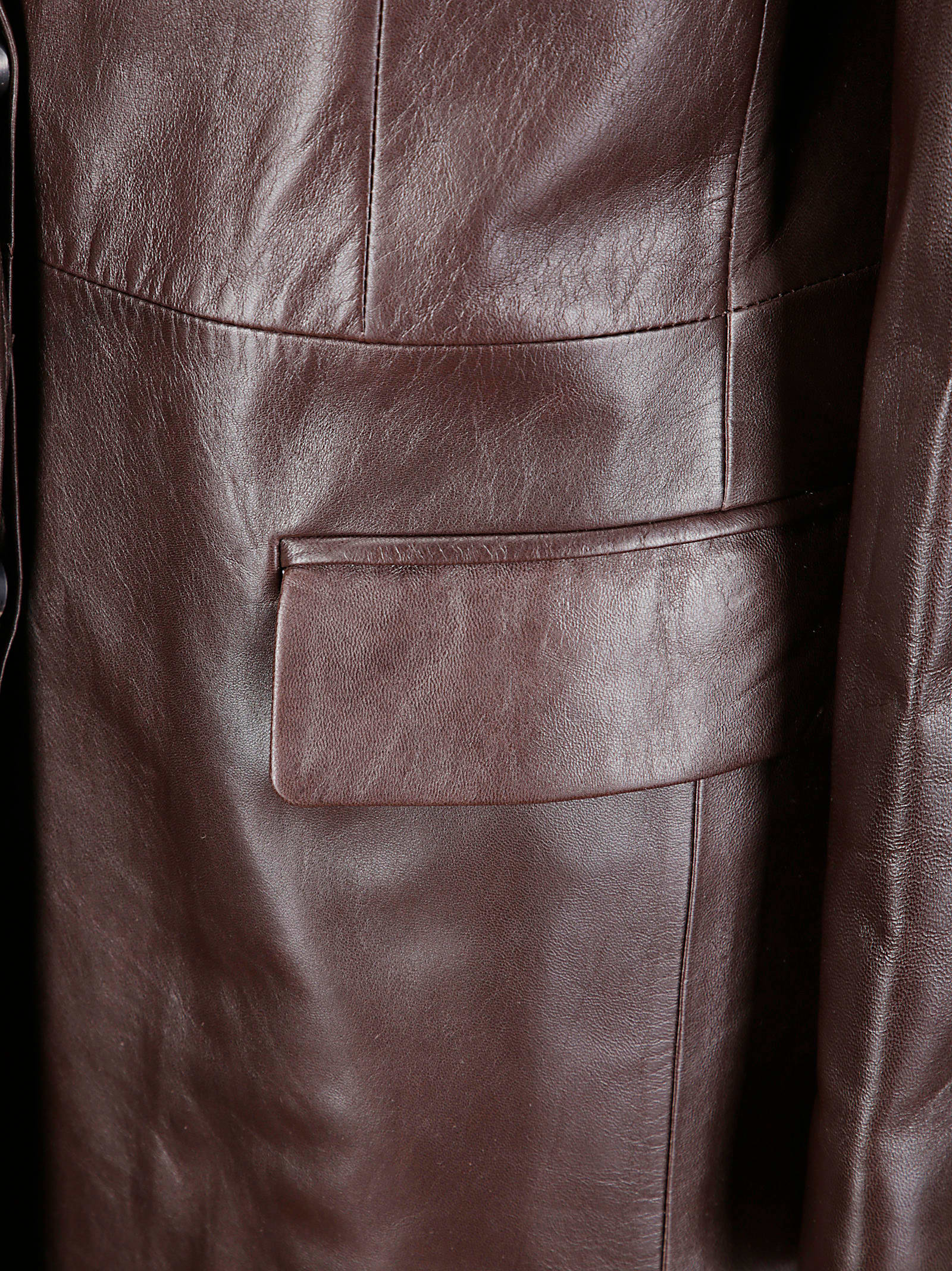 Desa 1972 Leather Lapel-collar Coat In Burgundy