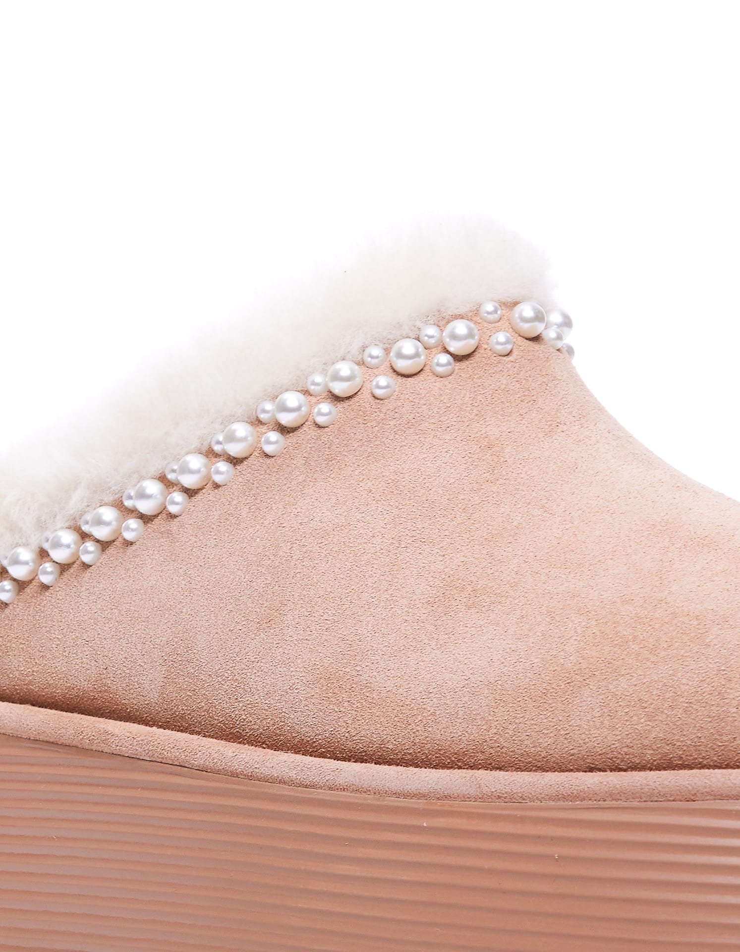 Stuart Weitzman Nellie Pearl Flatform Mules In Beige