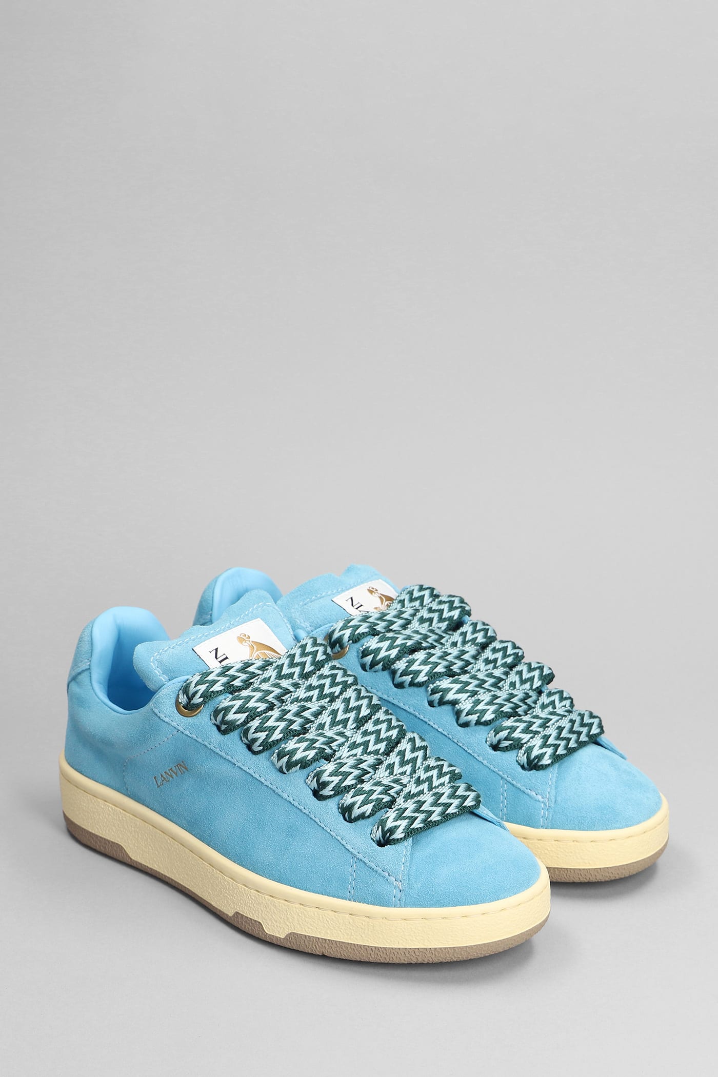 Shop Lanvin Lite Curb Sneakers In Cyan Suede