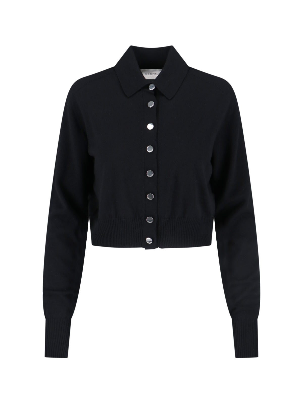 Sportmax Virgin Wool Cardigan With Classic Collar And Retro Charm In Black