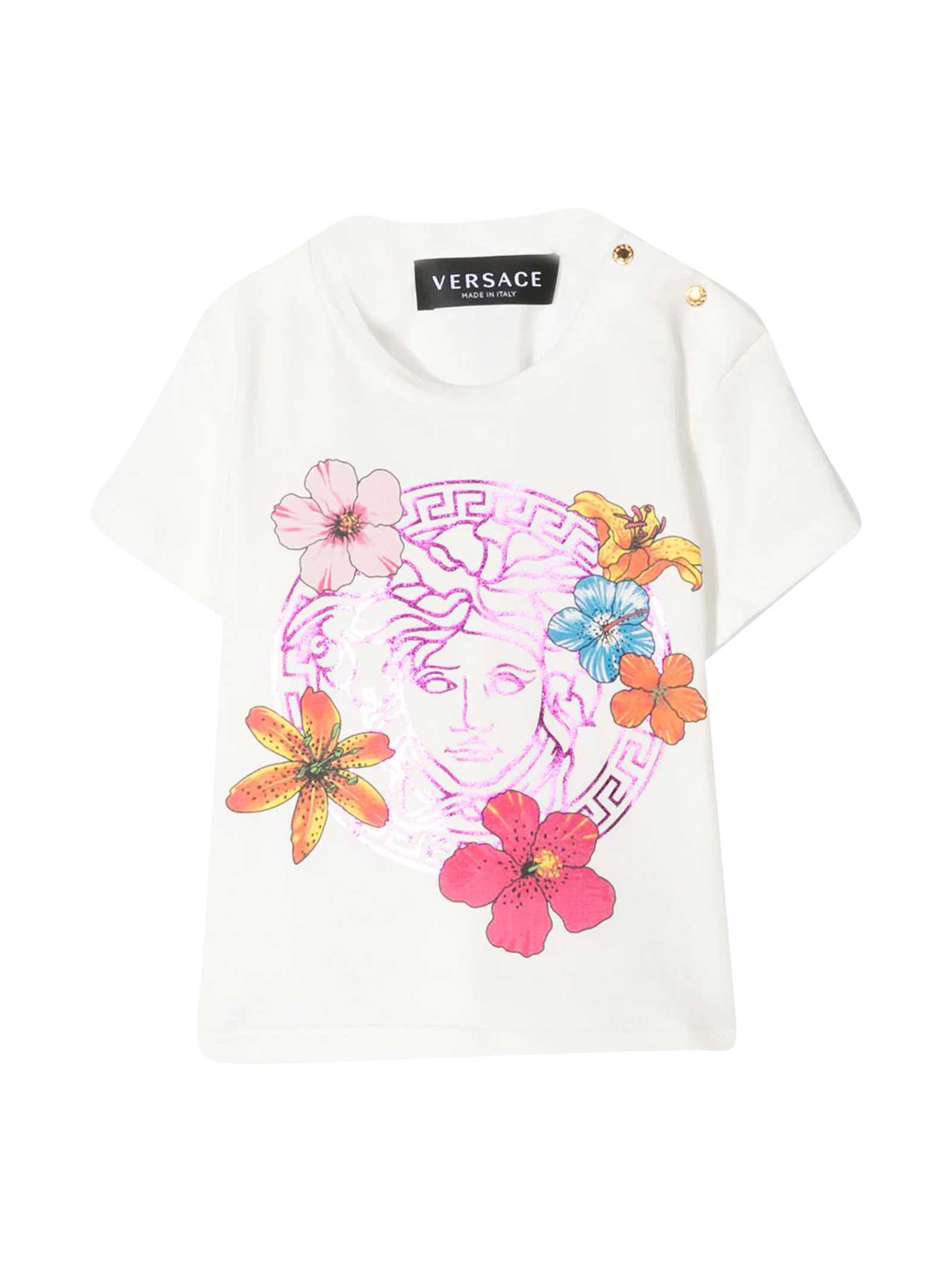 Versace White T-shirt With Floreal Print Young