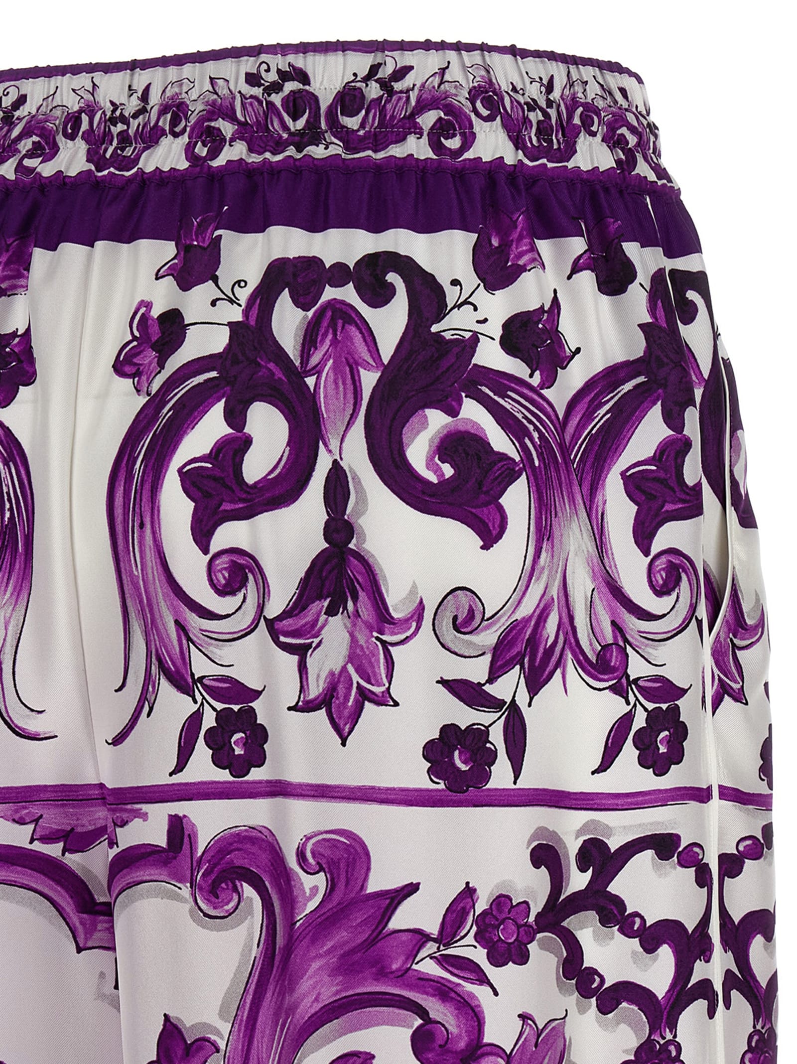 Dolce & Gabbana Majolica Print High Rise Wide Leg Pants In Purple