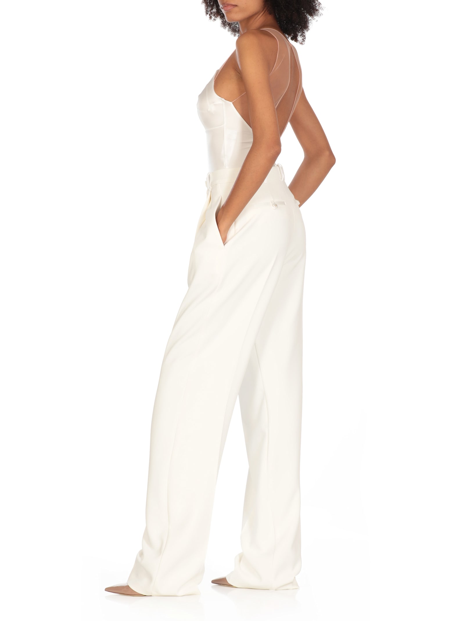 Elisabetta Franchi Crepe Pants In Ivory