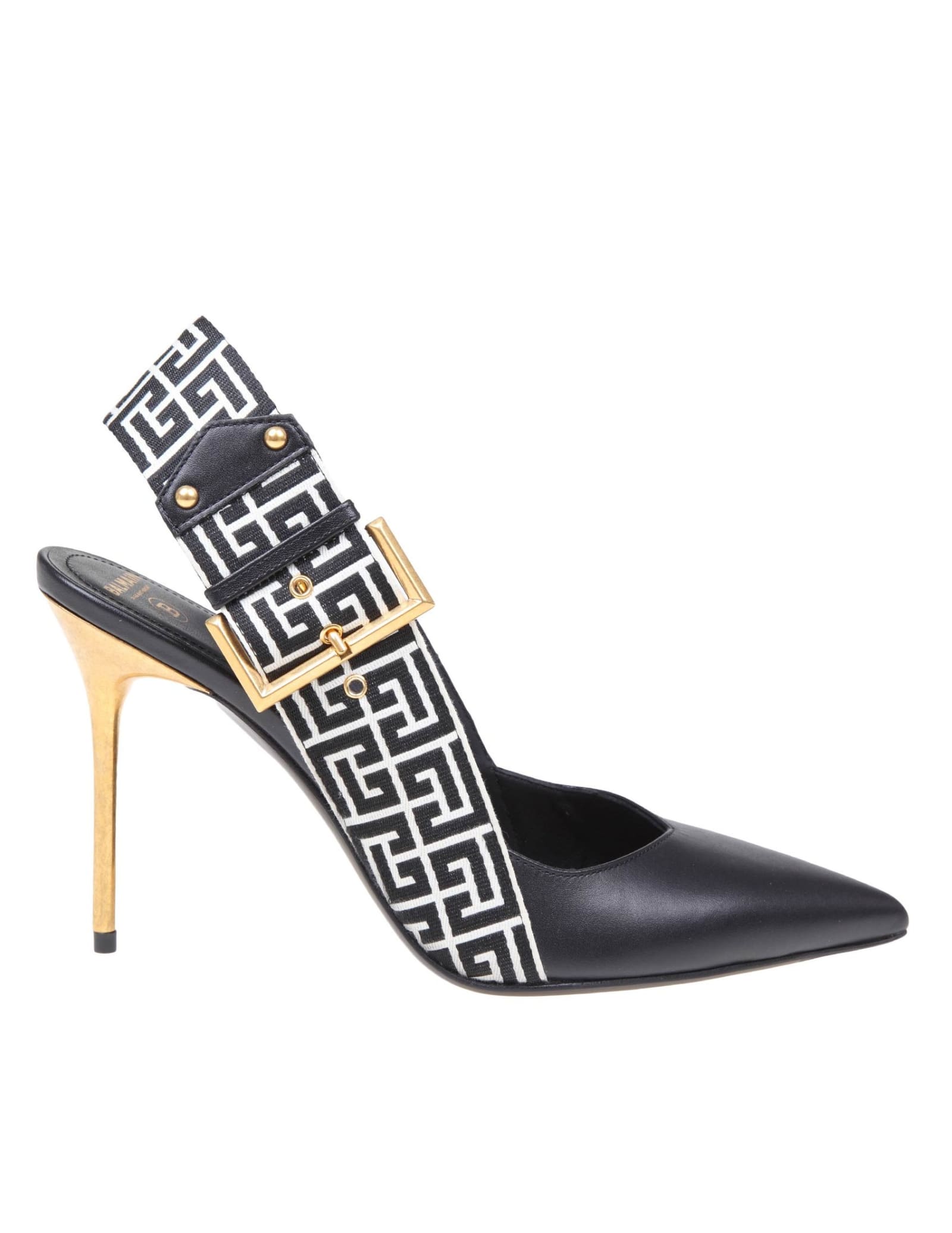 Shop Balmain Slingback Ruby In Monogram Leather And Canvas In Ivoire/noir