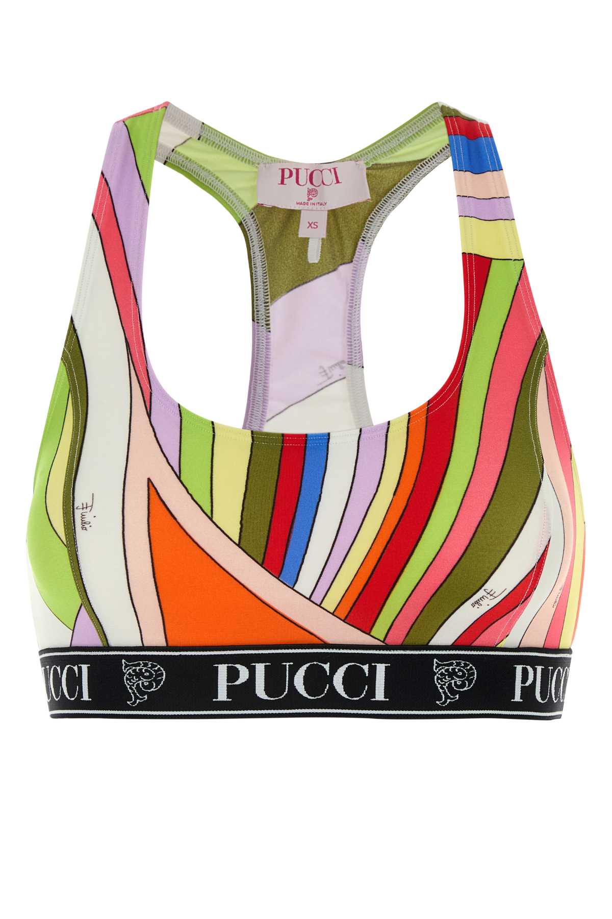 Shop Pucci Printed Stretch Nylon Crop-top In Multicolor