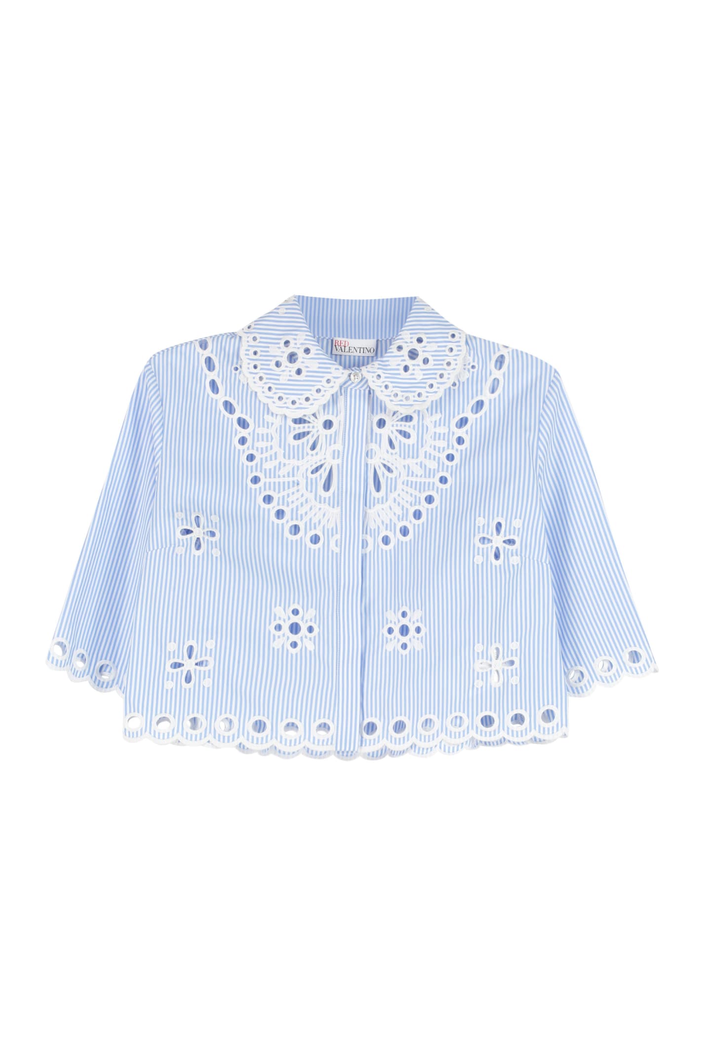 RED Valentino Embroidered Striped Cotton Shirt