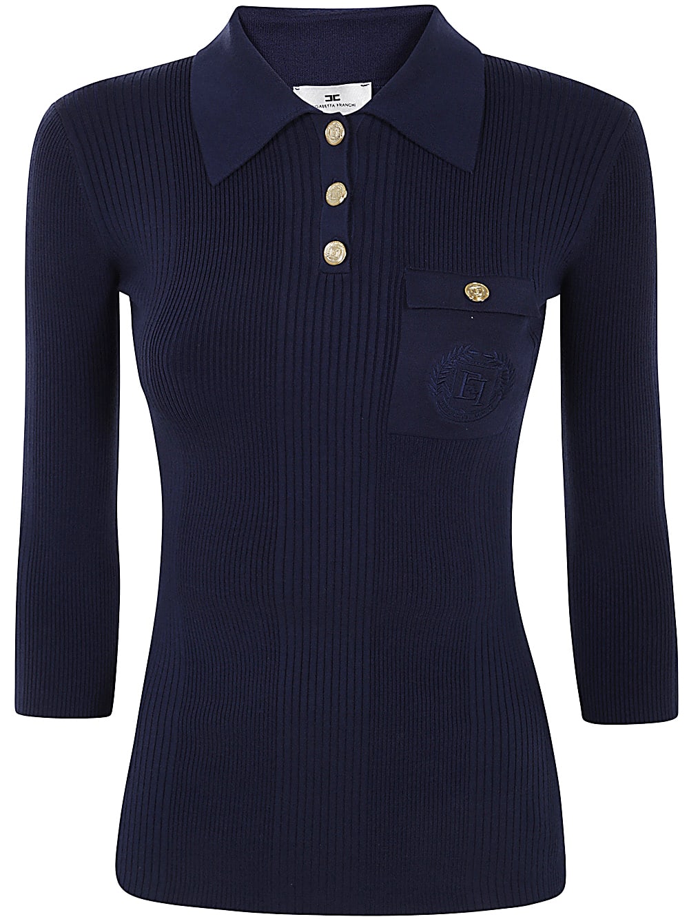 Shop Elisabetta Franchi Polo Neck Sweater In Navy