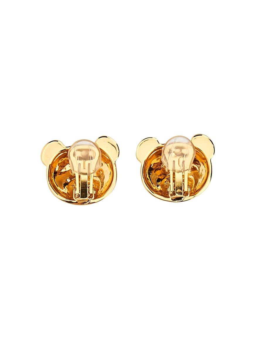 Shop Moschino Teddy Bear Engraved Clip-on Earrings In Gold