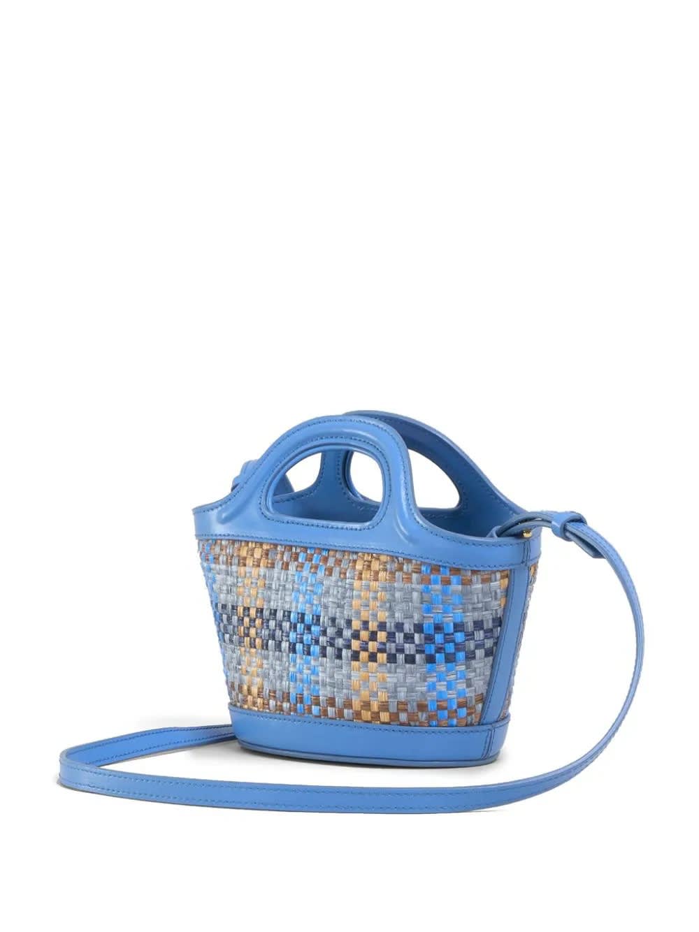 Shop Marni Blue Leather And Raffia Effect Fabric Tropicalia Micro Bag