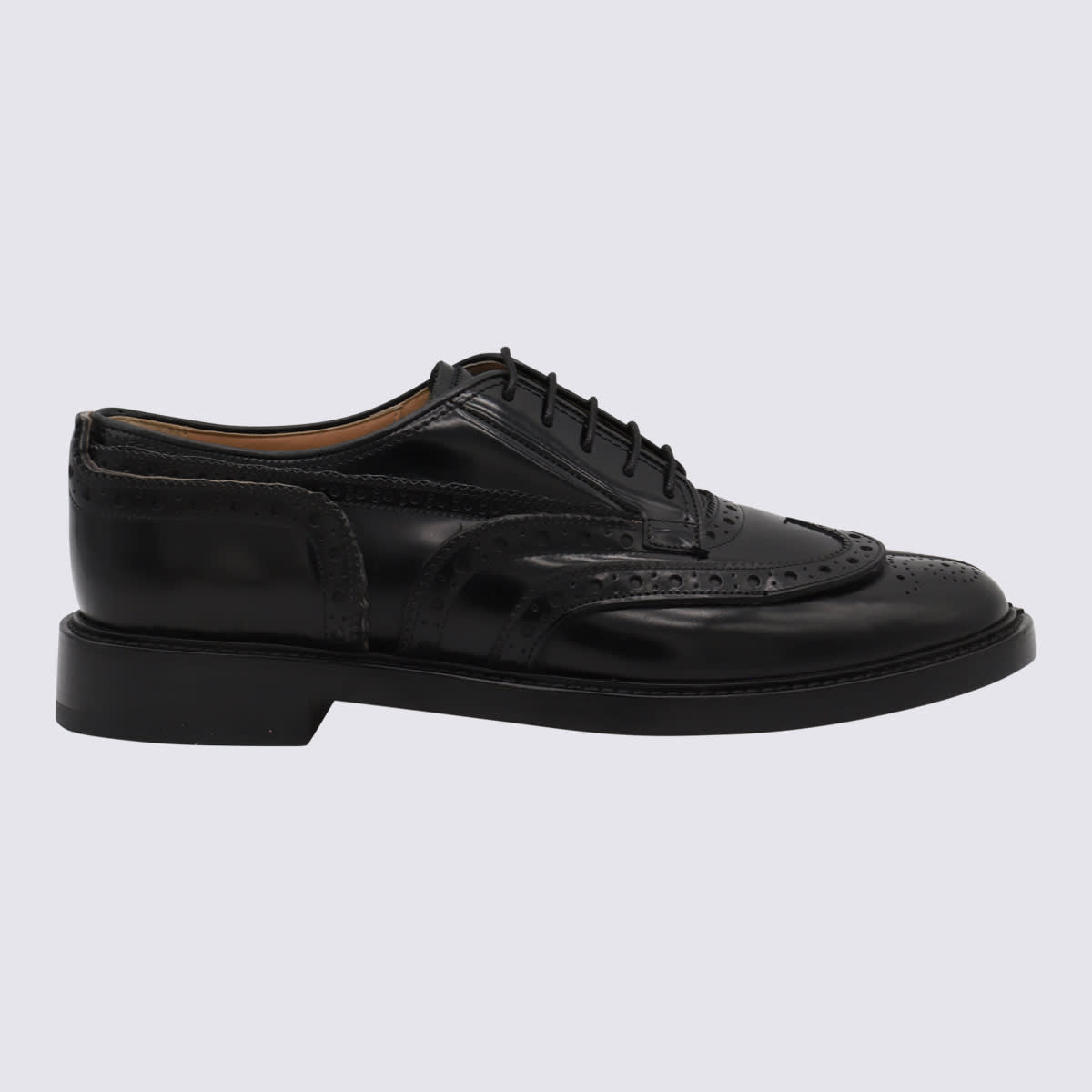 Black Leather Tabi Lace Up Shoes