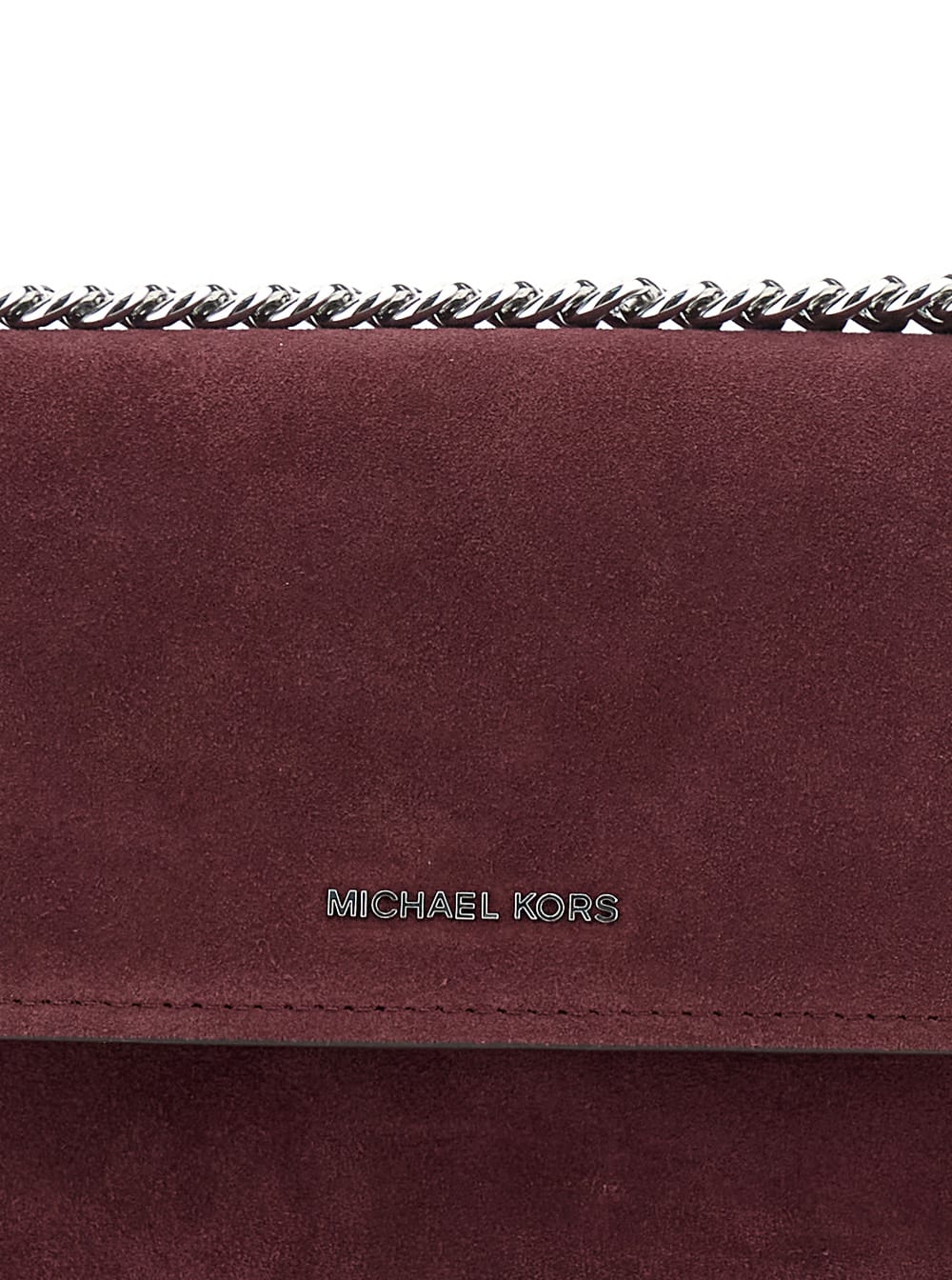 Michael Michael Kors Bordeaux Shoulder Bag With Chain Strap And Front Logo In Suede Woman In Burgundy