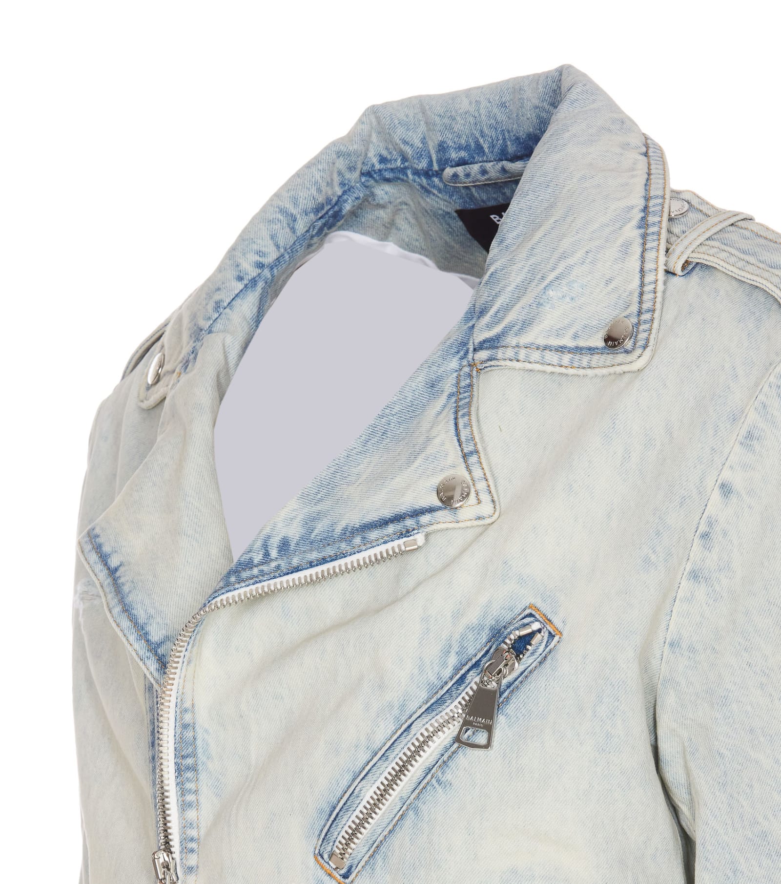 Shop Balmain Denim Biker Jacket In Blue