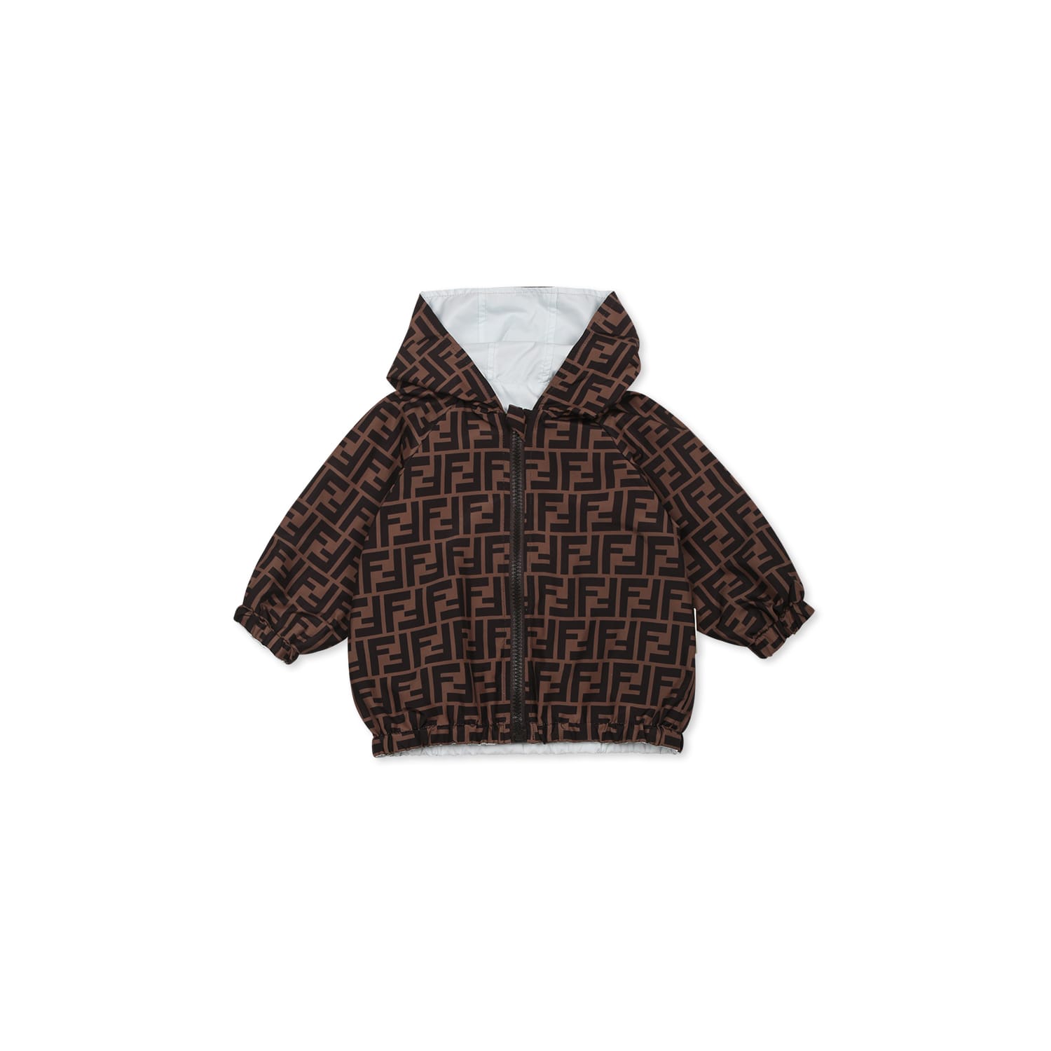Fendi Reversible Light Blue Windbreaker For Baby Girl With Iconic Ff In Light Blue