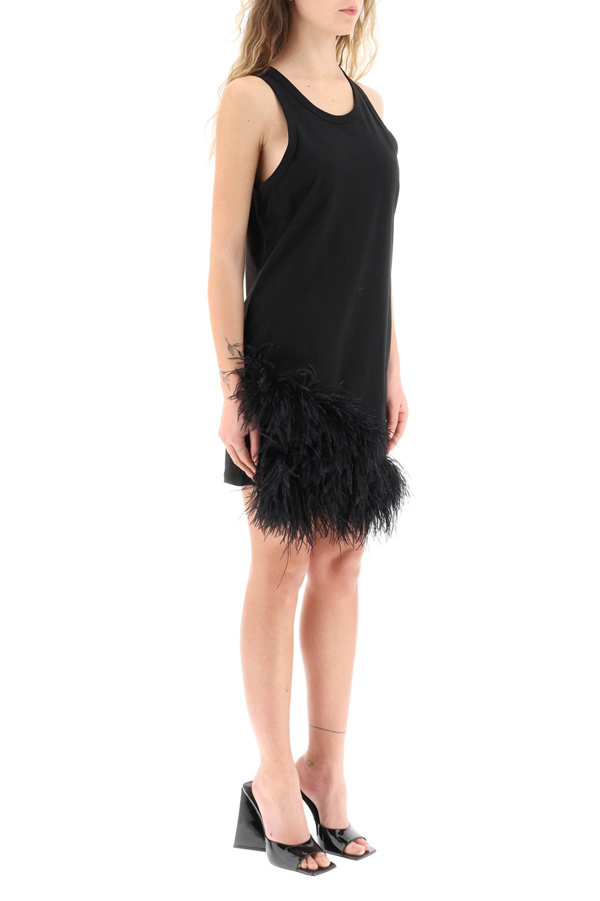 Shop N°21 Jersey Mini Dress With Feathers In Nero (black)