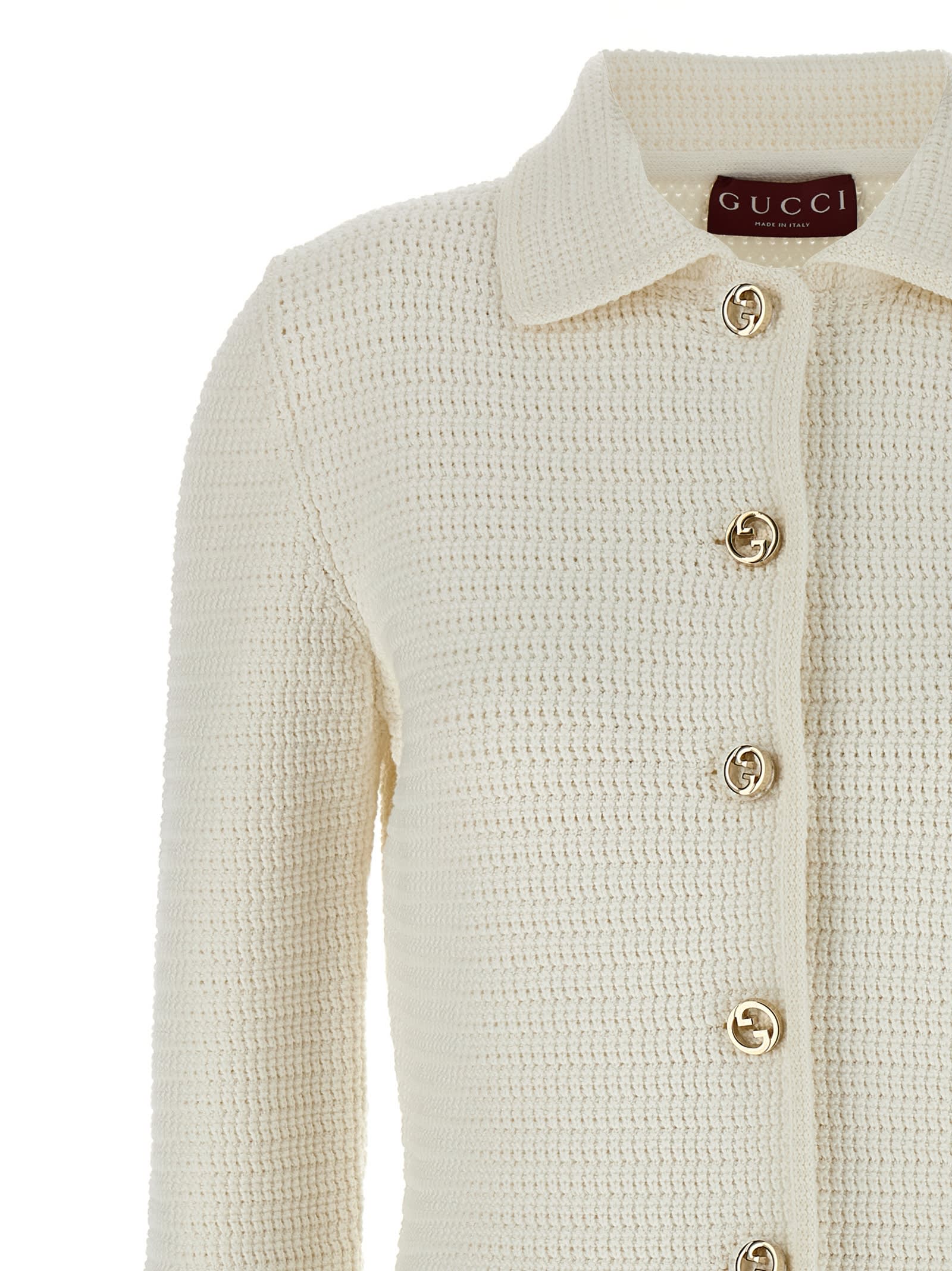 Gucci White Stretch Crochet Blazer In Neutral