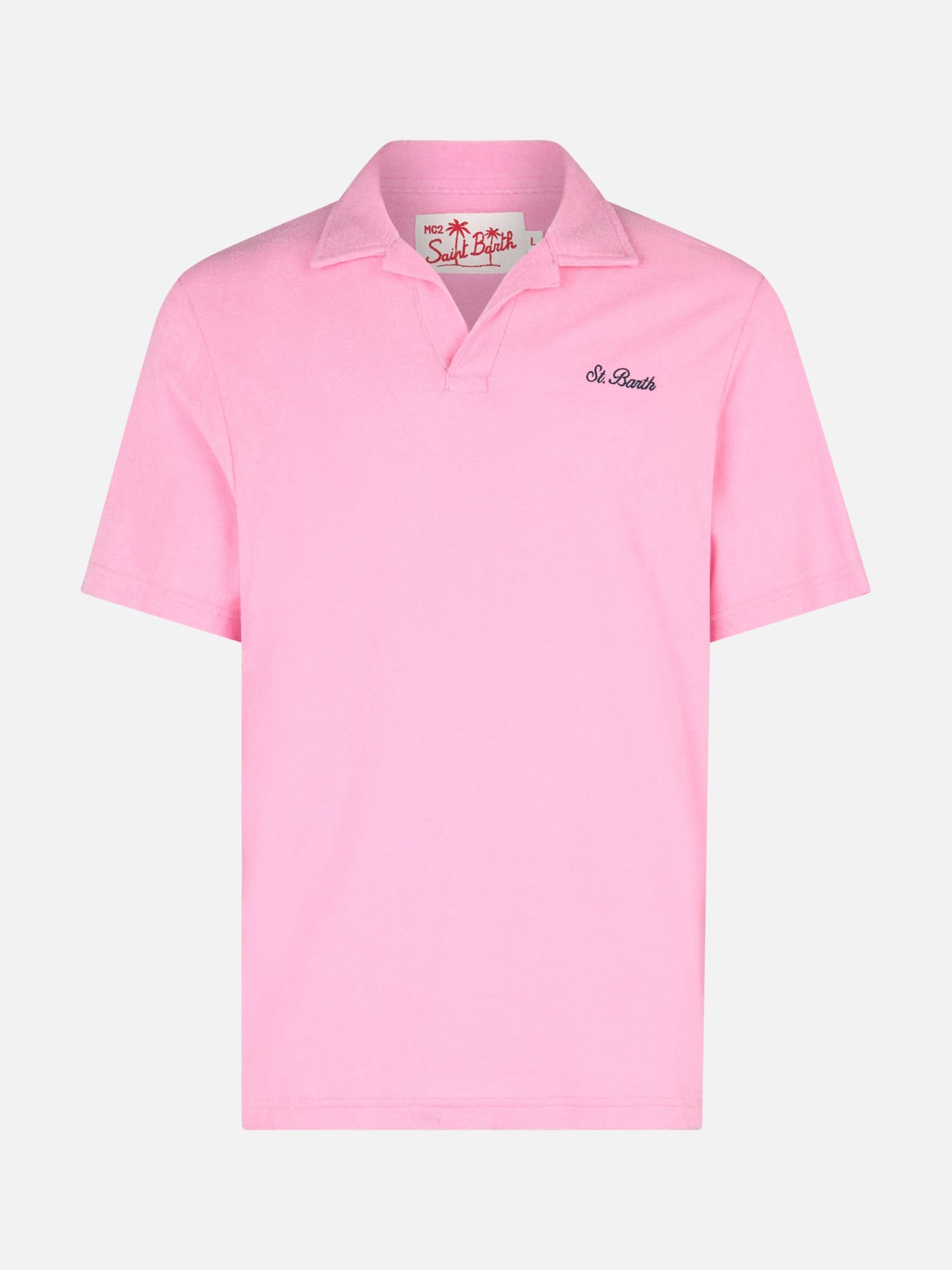 Mc2 Saint Barth Man Pink Terry Polo Shirt Jeremy In Pink