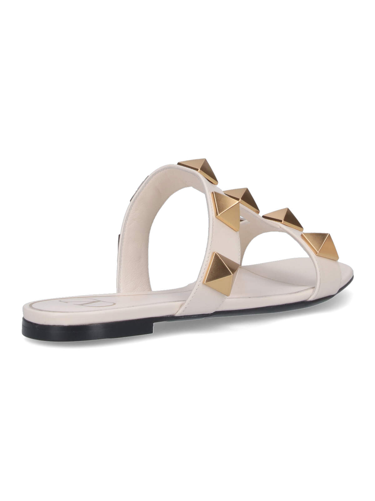 Valentino Garavani Roman Stud Flat Sandals With Signature Pyramid Studs In White