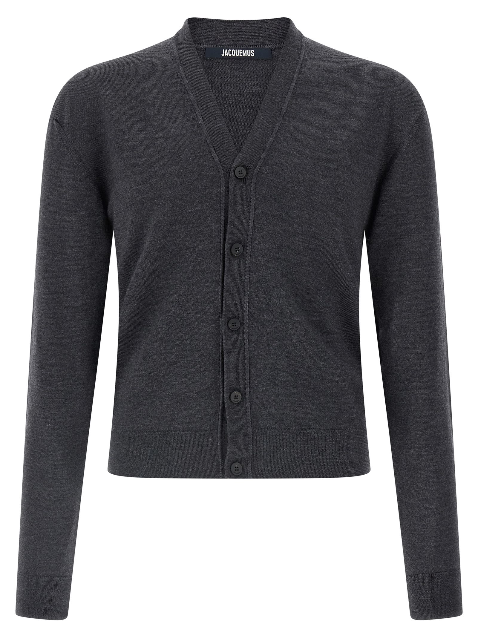 Jacquemus Embroidered Long Sleeve Cardigan In Gray