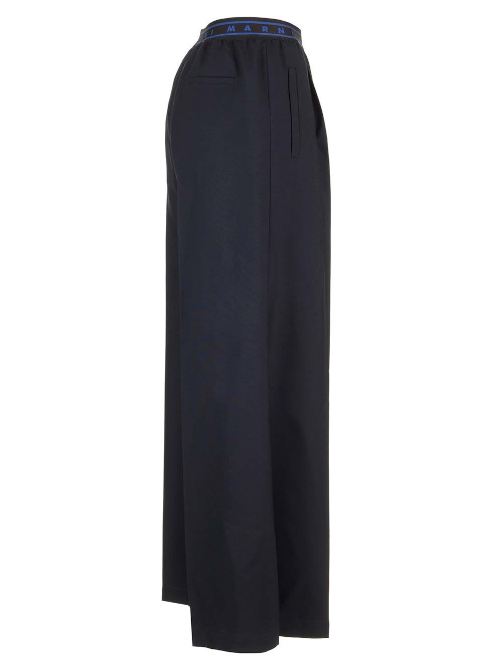 Shop Marni Wool Crepe Palazzo Trousers In Blue