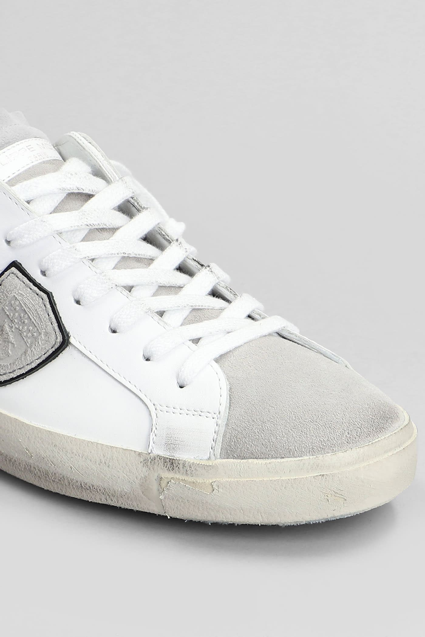 Shop Philippe Model Prsx Low Sneakers In White Suede And Leather