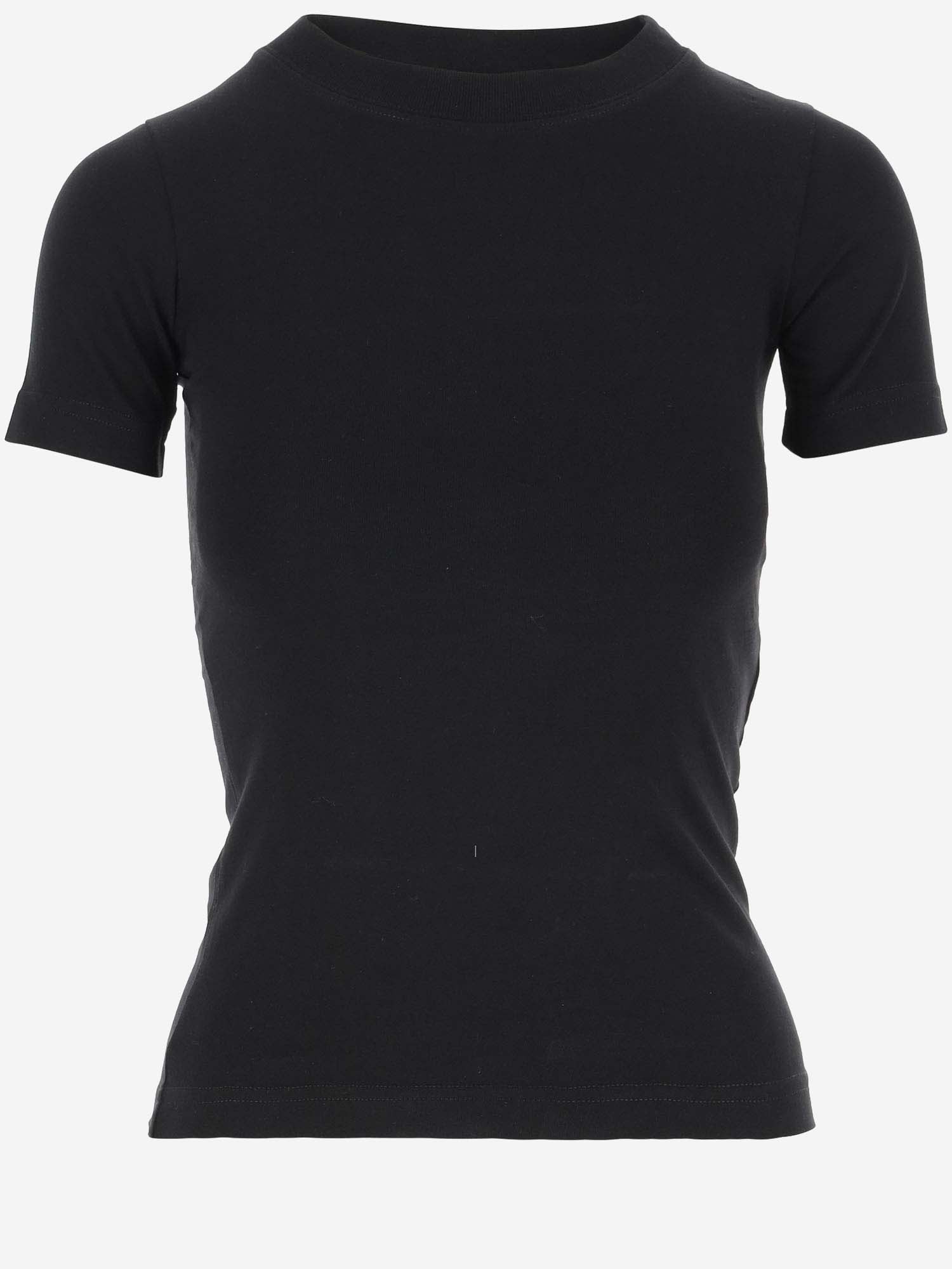 Shop Balenciaga Stretch Cotton T-shirt With Rhinestone Logo In Black