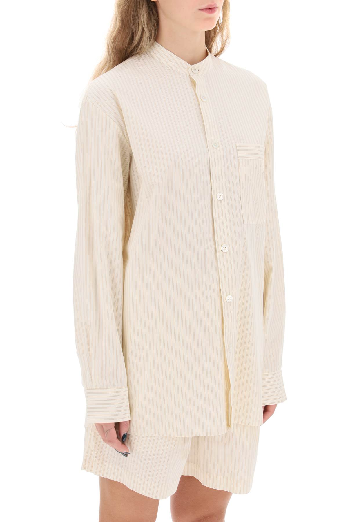 Shop Birkenstock Organic Poplin Pajama Shirt In Wheat Stripes (white)