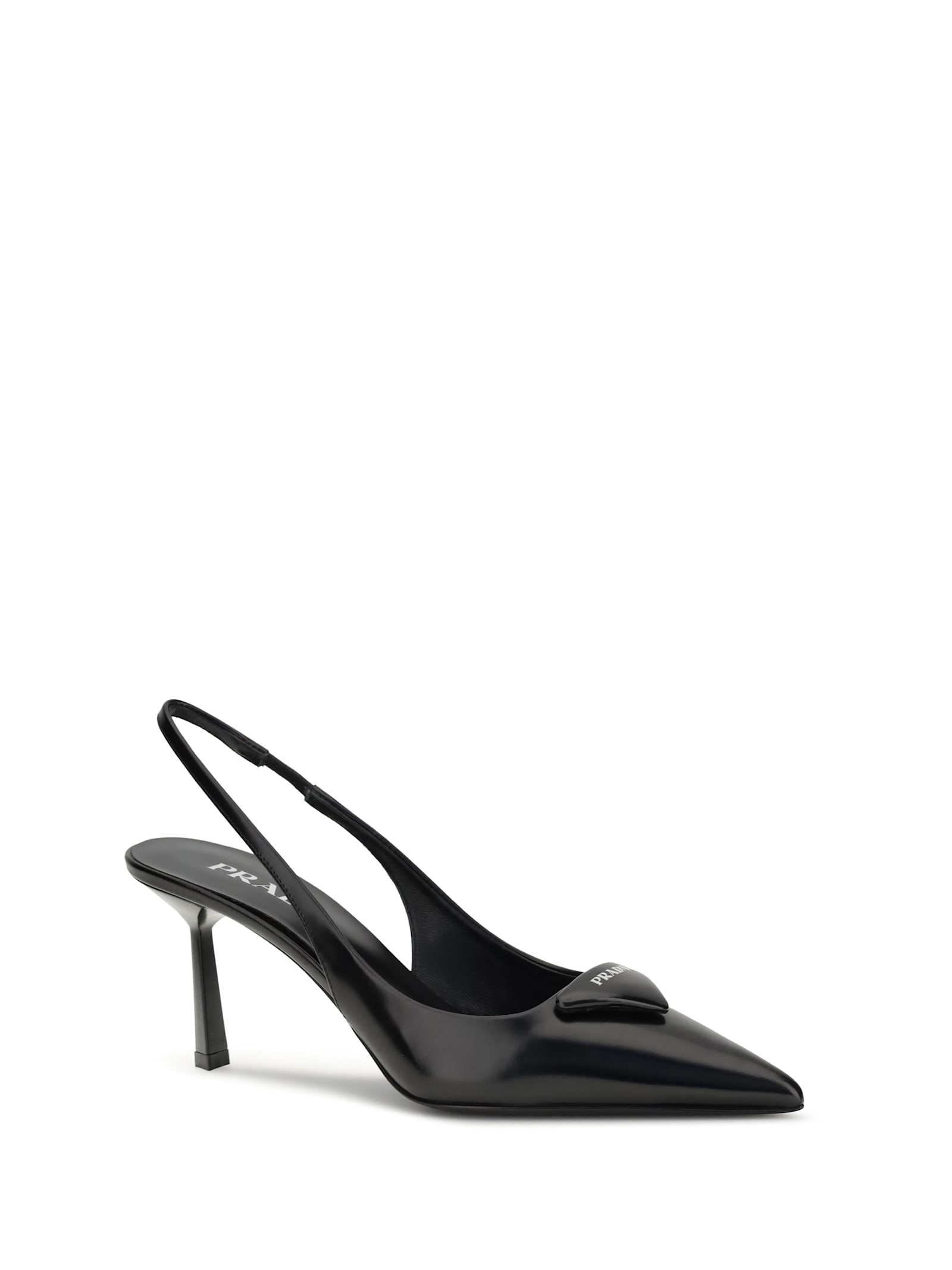 Prada Patent Padded Triangle Slingback Pumps In Black