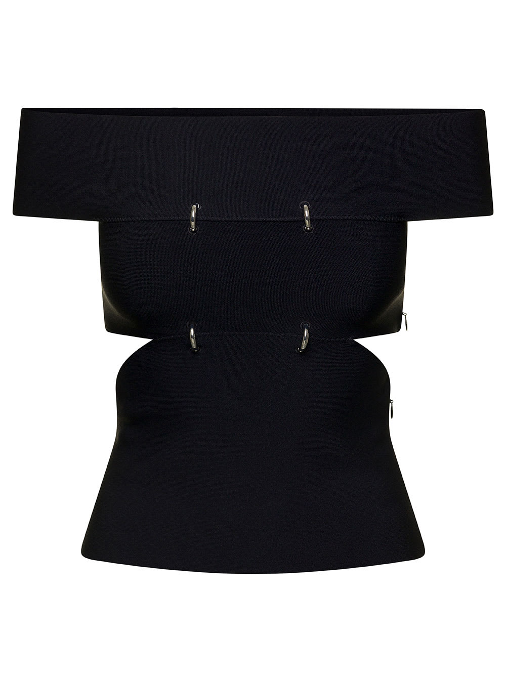 Shop Alexander Mcqueen Black Off-the-shoulders Top With Cut-out And Metal Rings In Viscose Blend Woman