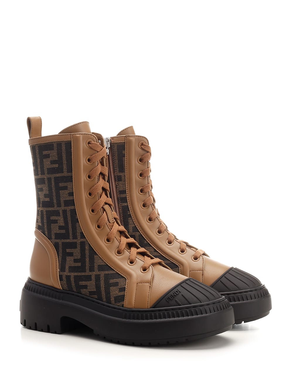 Shop Fendi Domino Combat Boot In Leather Brown