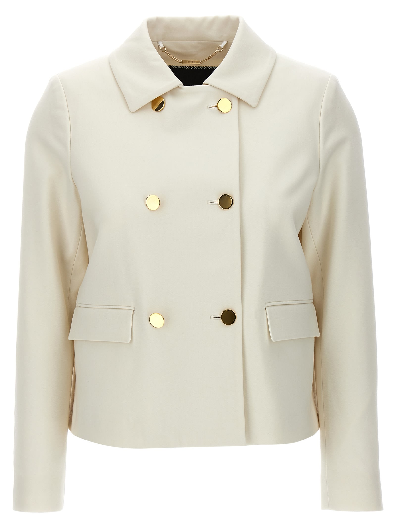 Shop Kiton Cropped Double-breasted Jacket In White