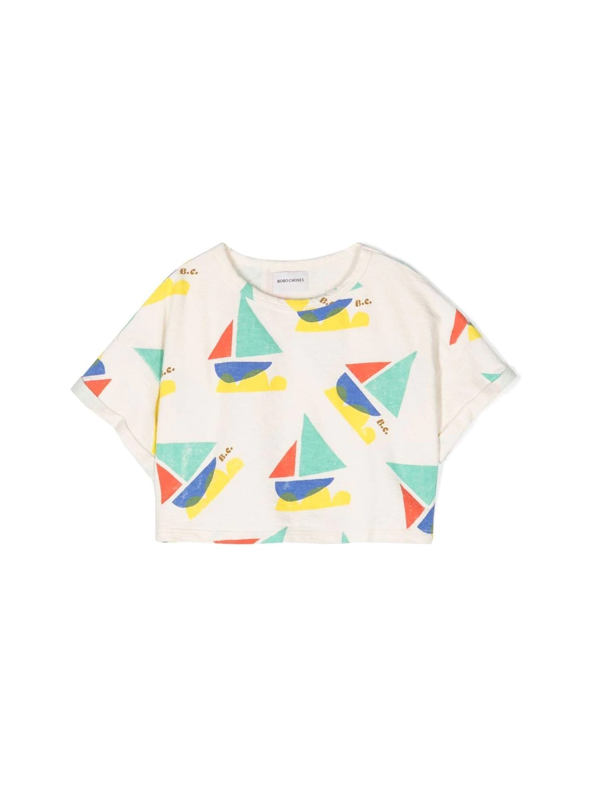Bobo Choses Kids' Multicolor Sail Boat All Over Cropped Sweatshirt