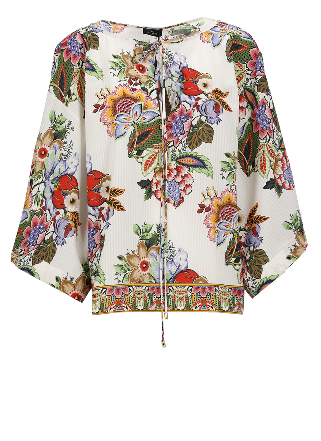 Etro Tie-detailed Floral-print Cotton And Silk-blend Voile Blouse In White