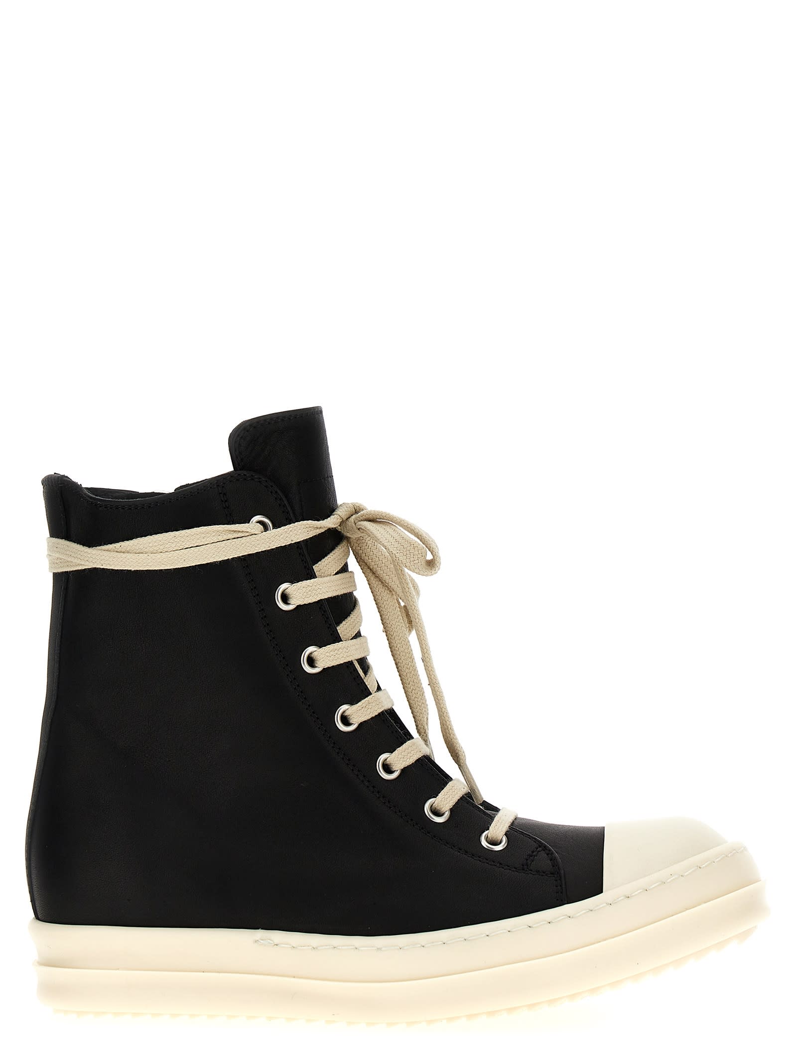 Shop Rick Owens Hi-top Lace-up Sneakers In White Black