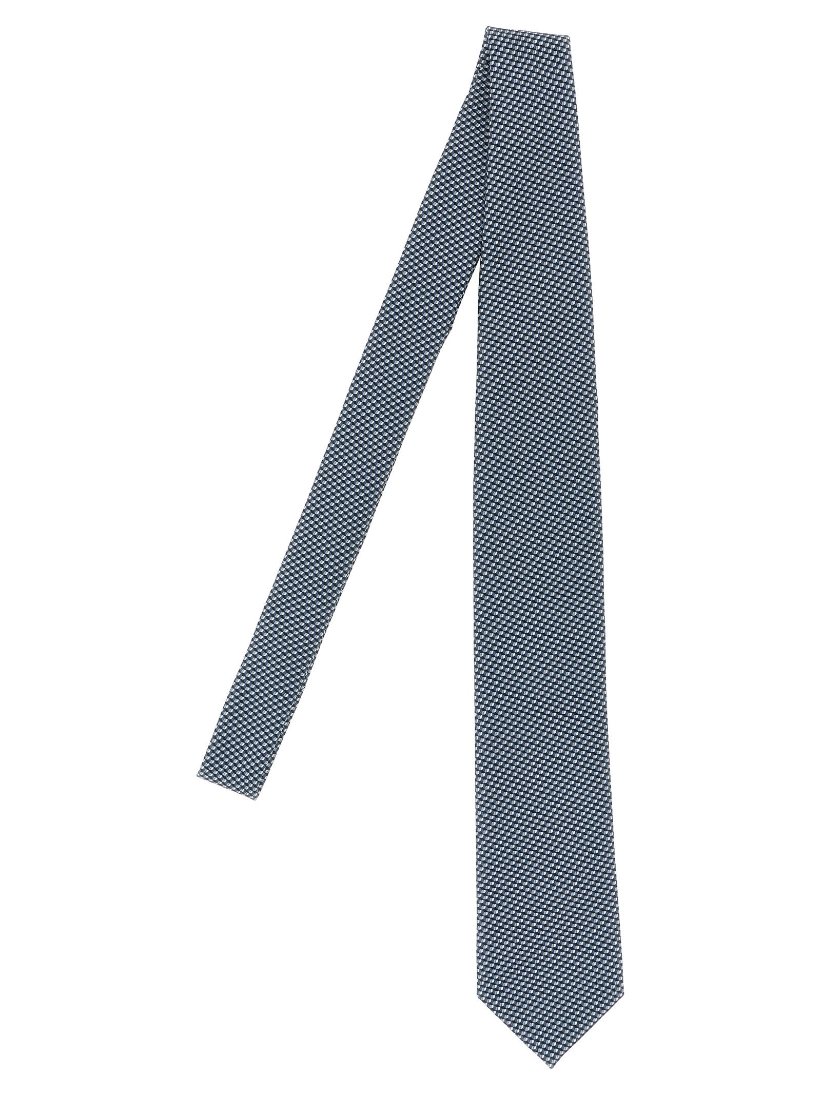 Brioni Slim Textured Jacquard Tie With Pointed Tip In Blue