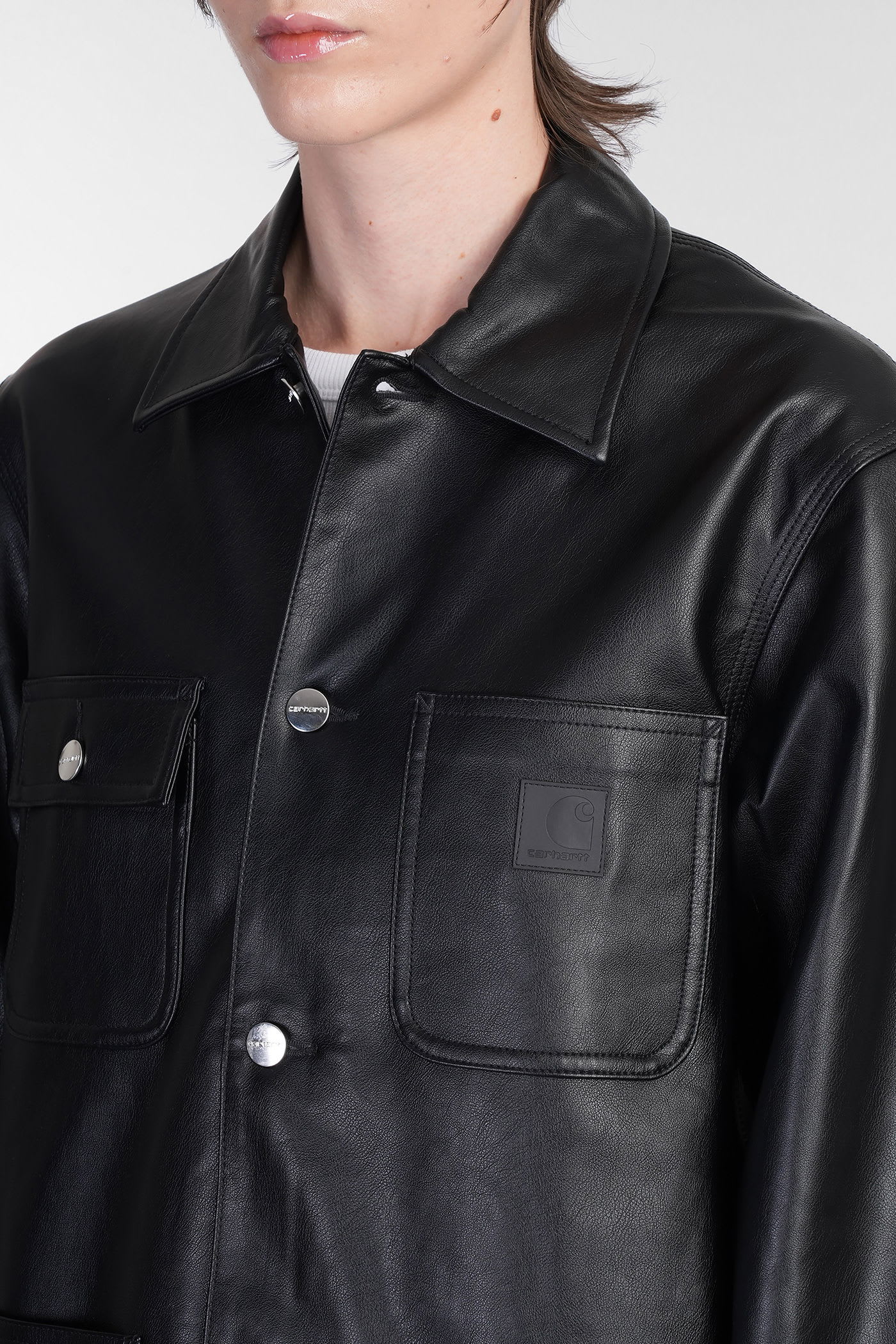 Carhartt Ip Womens Michigan Patch-pockets Relaxed-fit Faux-leather Jacket Black Xs In Black