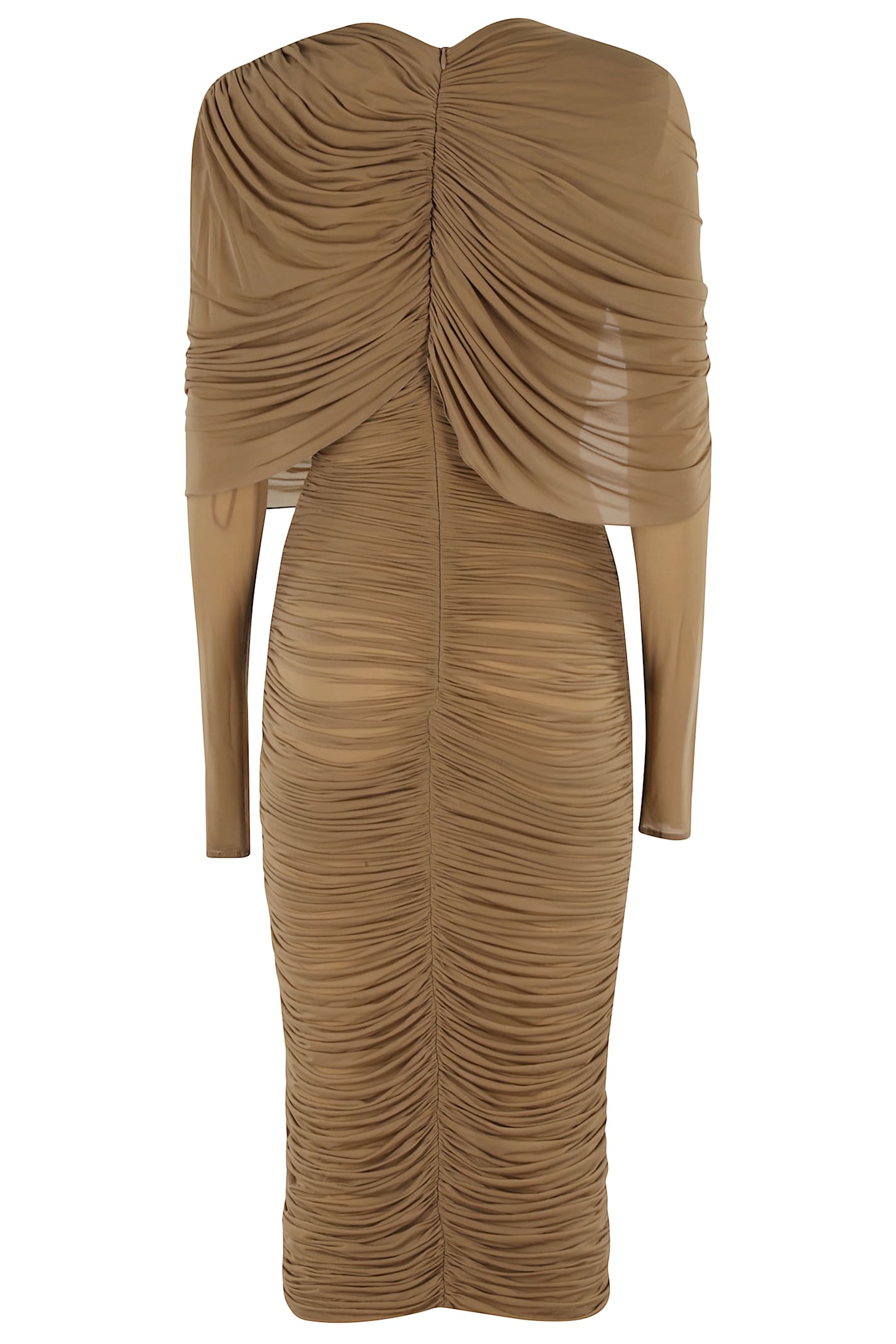 Magda Butrym Draped High-neck Midi Dress In Beige In Brown