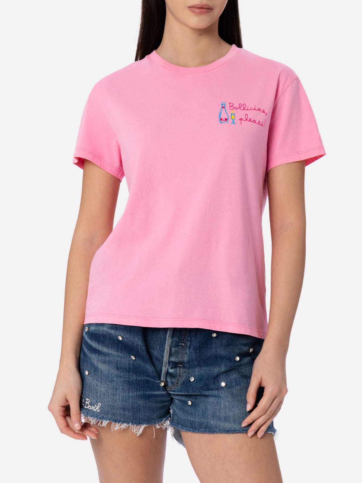 Mc2 Saint Barth Embroidered-motif Cotton T-shirt In Pink