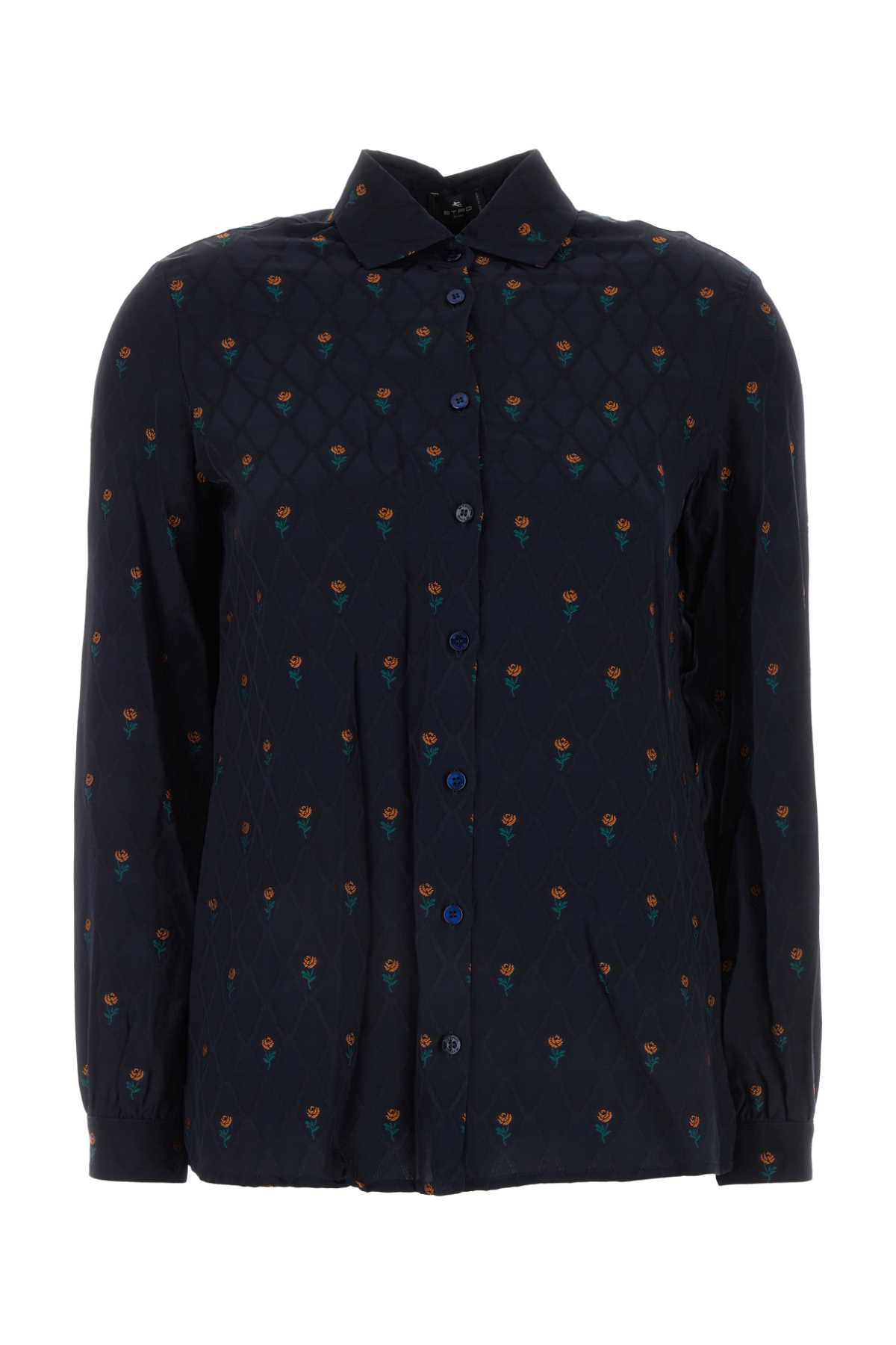 Shop Etro Midnight Blue Satin Shirt In B0065