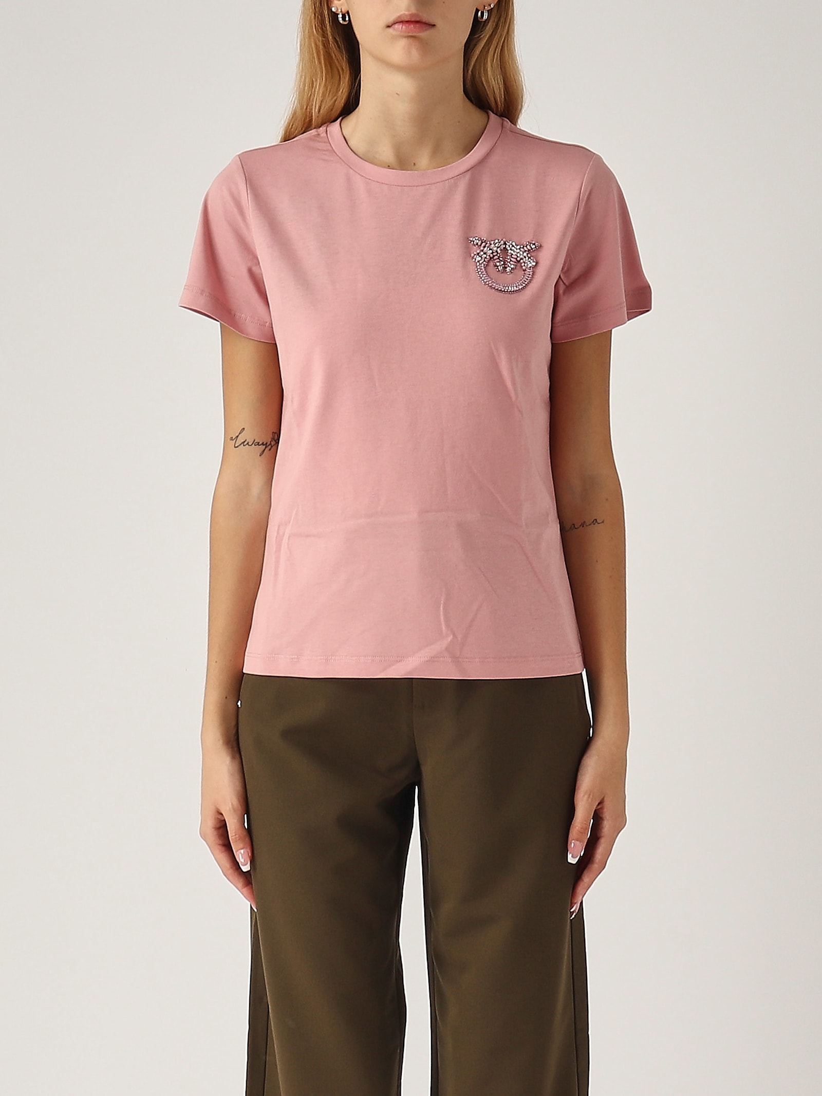 Shop Pinko Nambrone T-shirt T-shirt In Rosa Antico