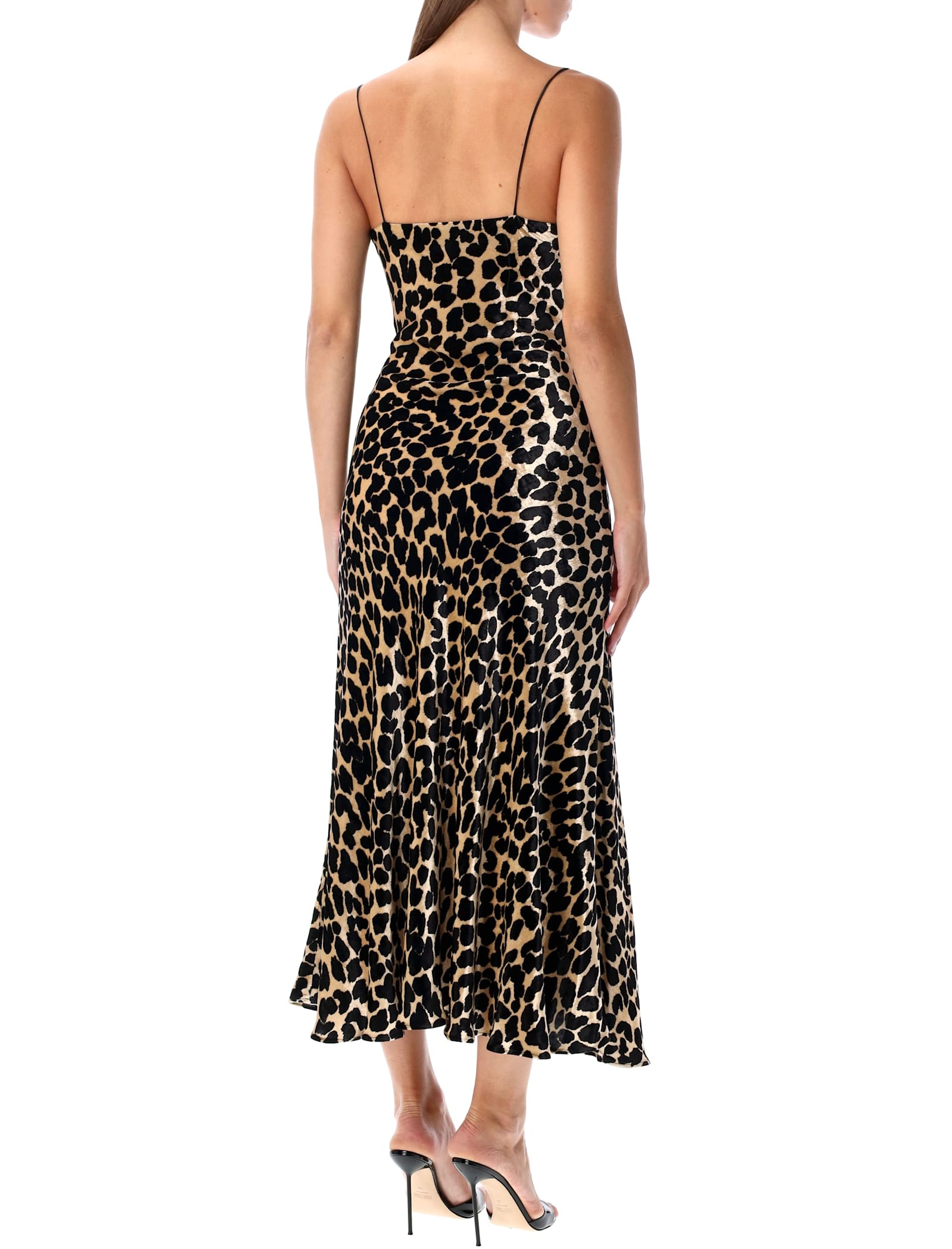 Balmain Long Leopard Print Dress Straps In Brown