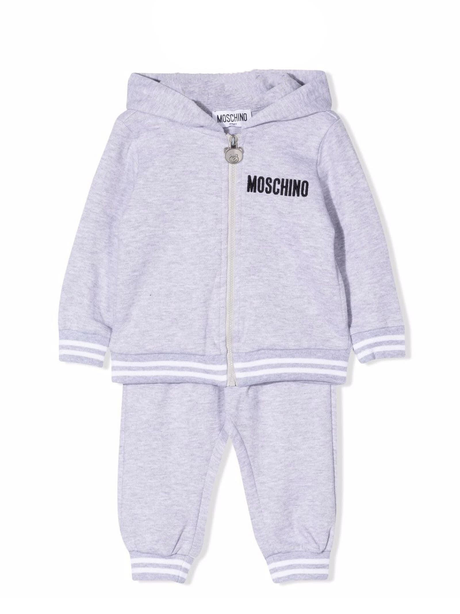 MOSCHINO GREY COTTON HOODED TRACKSUIT